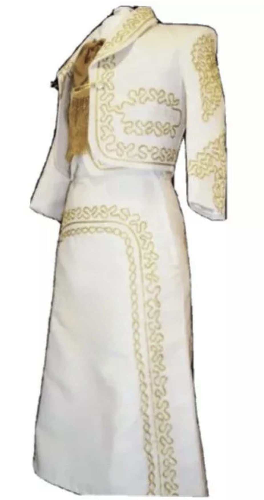 Elegant Beige & Gold Women's Mariachi Charro Dress - Authentic Mexican Folklorico Costume for Cinco de Mayo Fiesta, Weddings & Cultural Performances