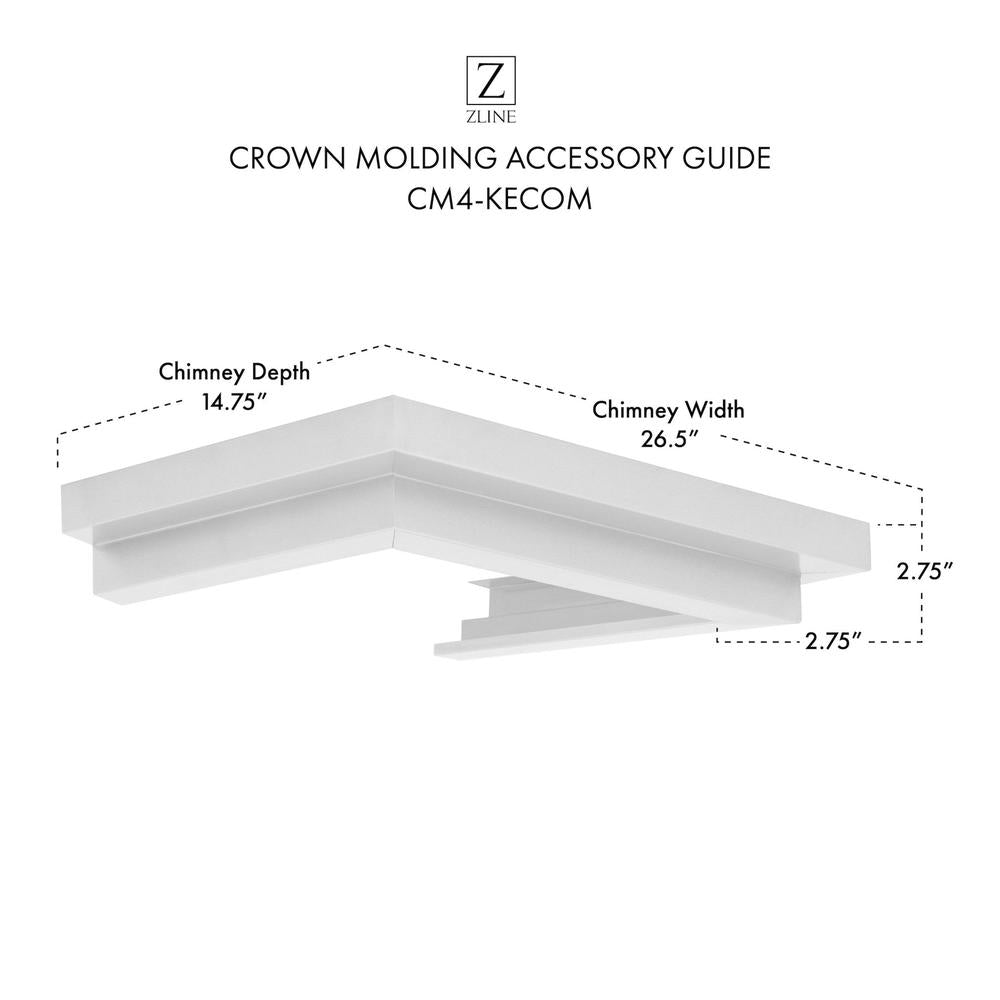 ZLINE CM4 KECOM 30-inch Stainless Steel Wall Mount Range Hood with Crown Molding - Professional Kitchen Ventilation for Gas Stoves & Cooktops - Perfect for Modern Home Kitchens & Restaurant Style Cooking