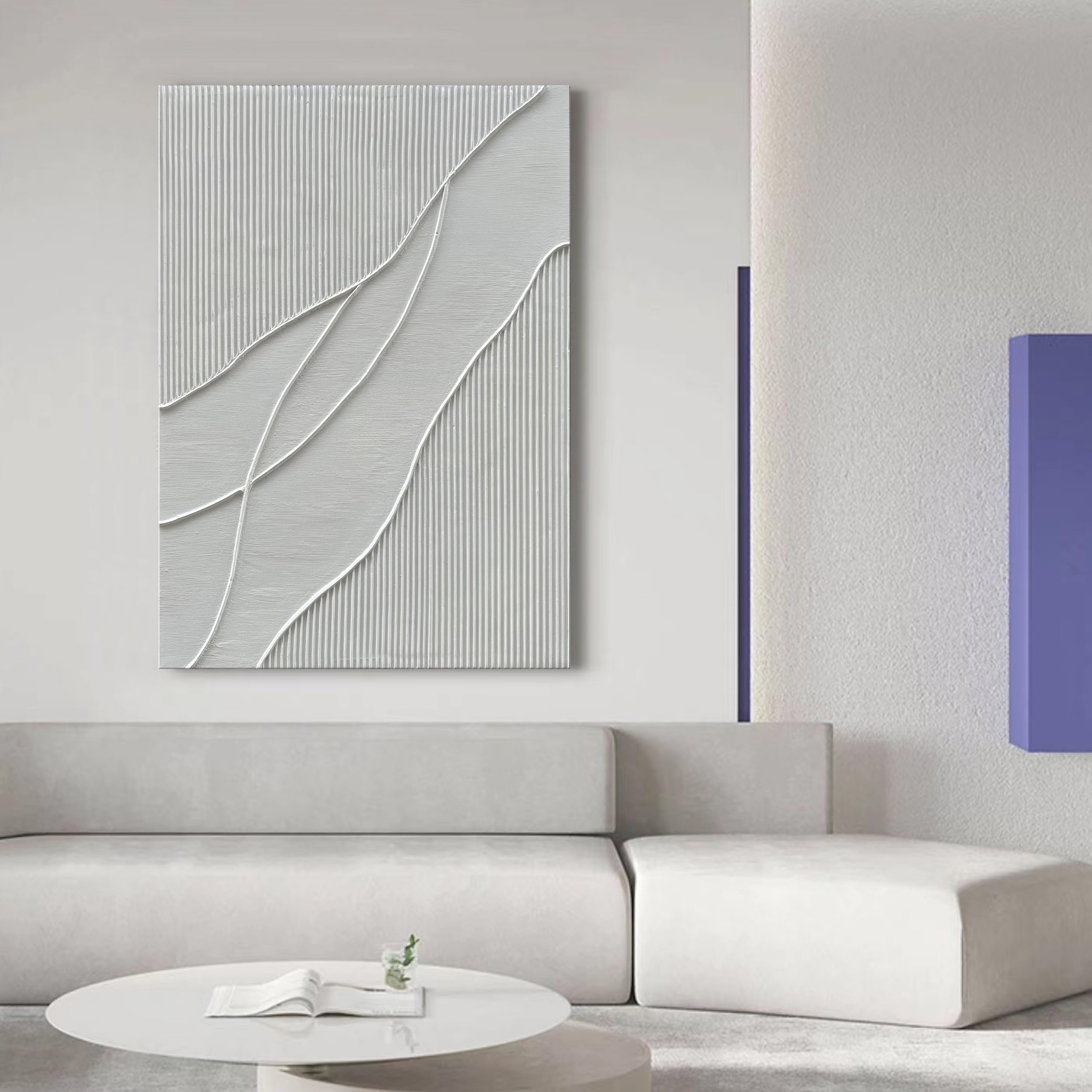 NANKAI Hand-Painted Thick Texture White Minimalist Oil Painting - 45x30 Inch Large Canvas Wall Art for Living Room, Bedroom & Office Decor | Modern Abstract Home Decoration