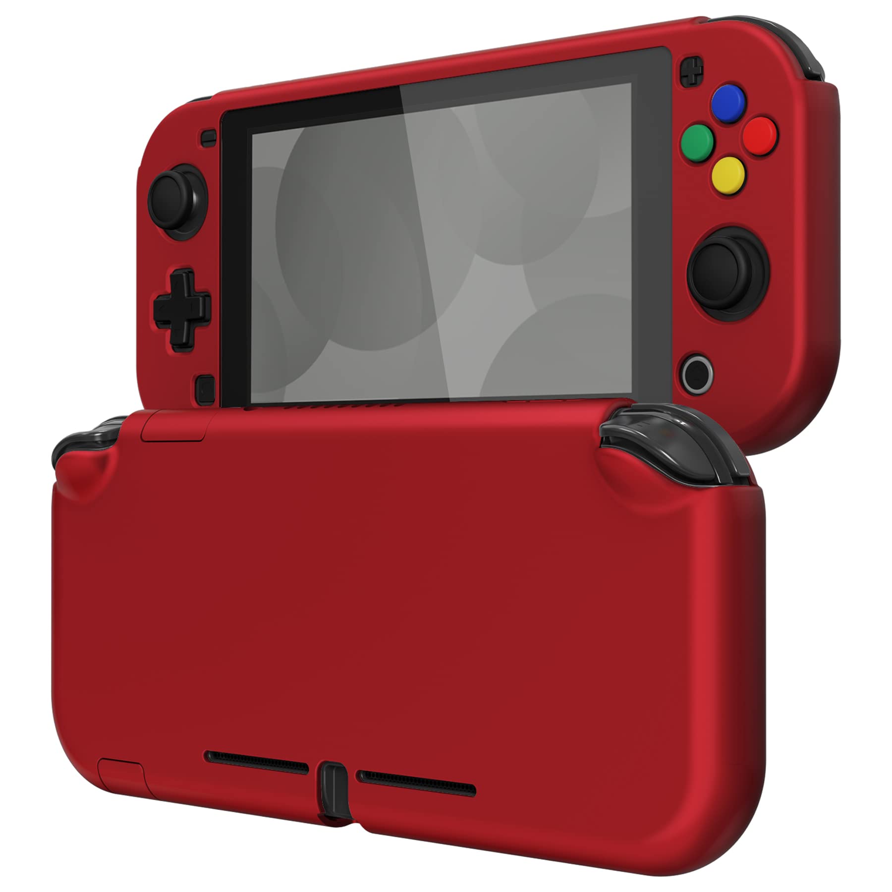 eXtremeRate PlayVital Custom Protective Grip Case for Nintendo Switch Lite - Scarlet Red Hard Shell Cover with Tempered Glass Screen Protector (Black Border) | Enhanced Gaming Comfort & Protection for Travel & Long Play Sessions