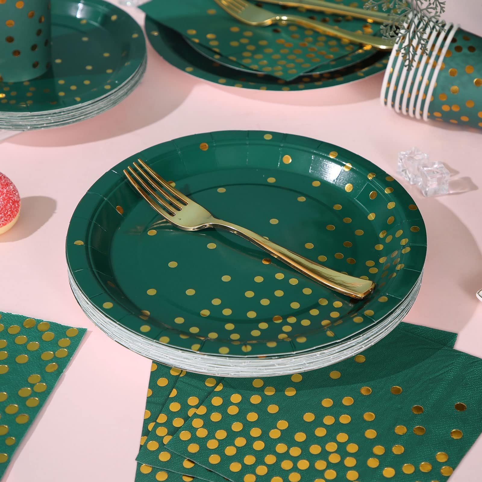 175-Piece Green Plates and Napkins Set - Elegant Green & Gold Party Supplies for Birthday, Graduation & Special Events - Serves 25 Guests - Perfect for Dinner Parties, Celebrations & Holiday Gatherings