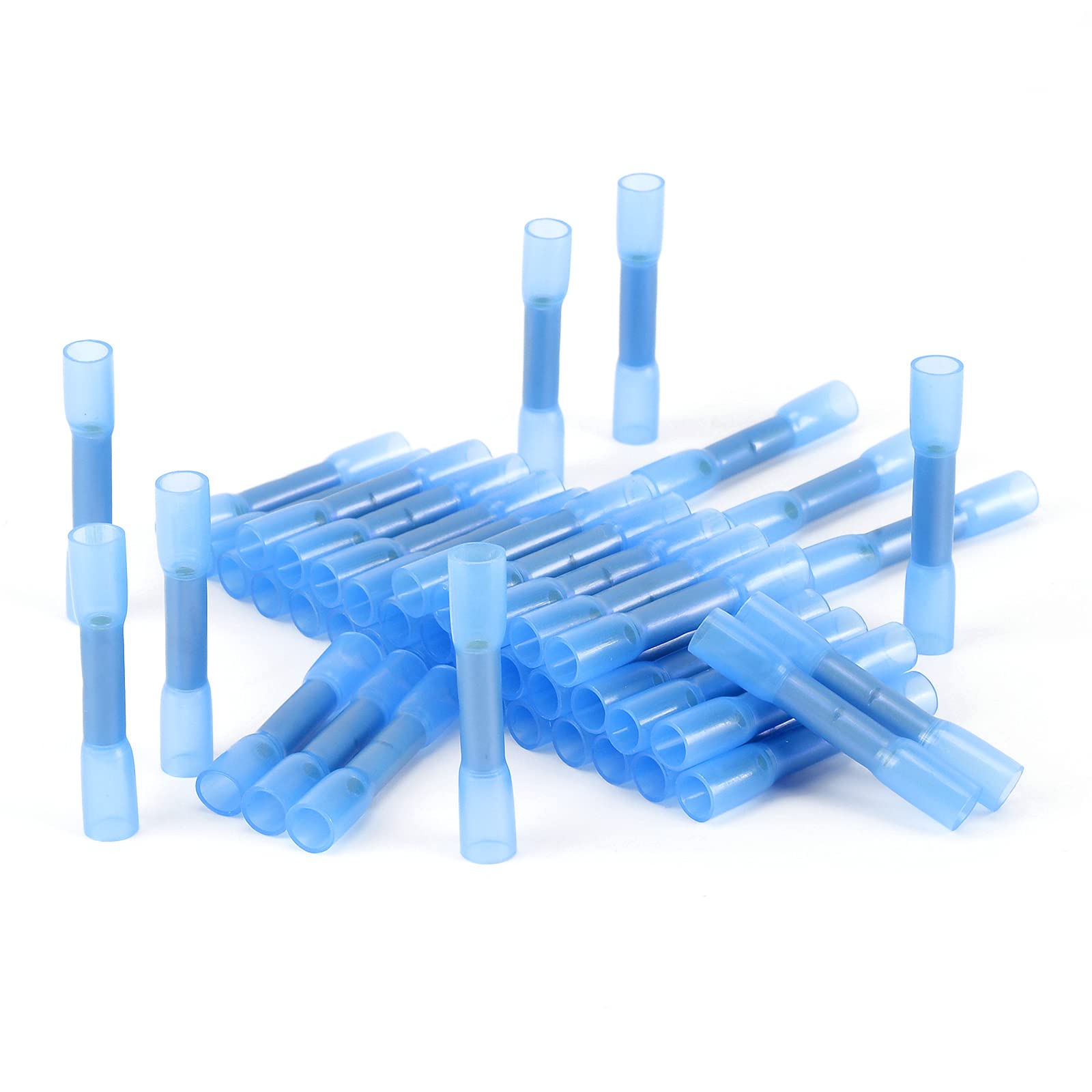 100PCS Heat Shrink Wire Connectors - Red Insulated Waterproof Electrical Terminals Kit for Automotive, Marine & DIY Projects (Blue) - Secure Crimp Butt Splices for Reliable Wire Connections in Harsh Conditions