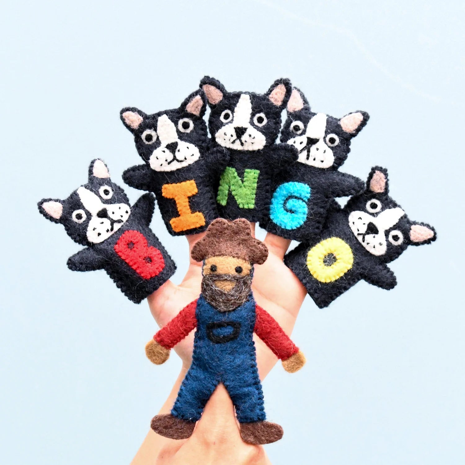 BINGO & Farmer Felt Finger Puppet Set - 12pcs Animal Hand Puppets for Kids Storytelling, Early Learning & Role Play - Perfect for Classroom, Nursery & Family Game Night