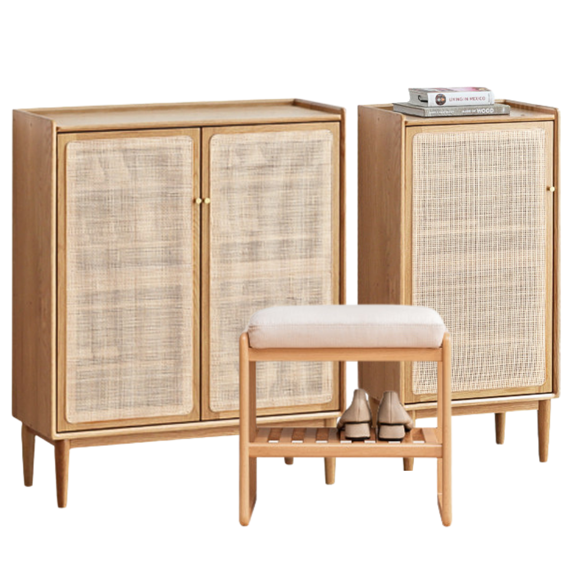 31.5x13.8x39.4 inch/ 80x35x100cm/ Natural Wood Color/ wide shoe cabinet +  narrow shoe cabinet + shoe bench set
