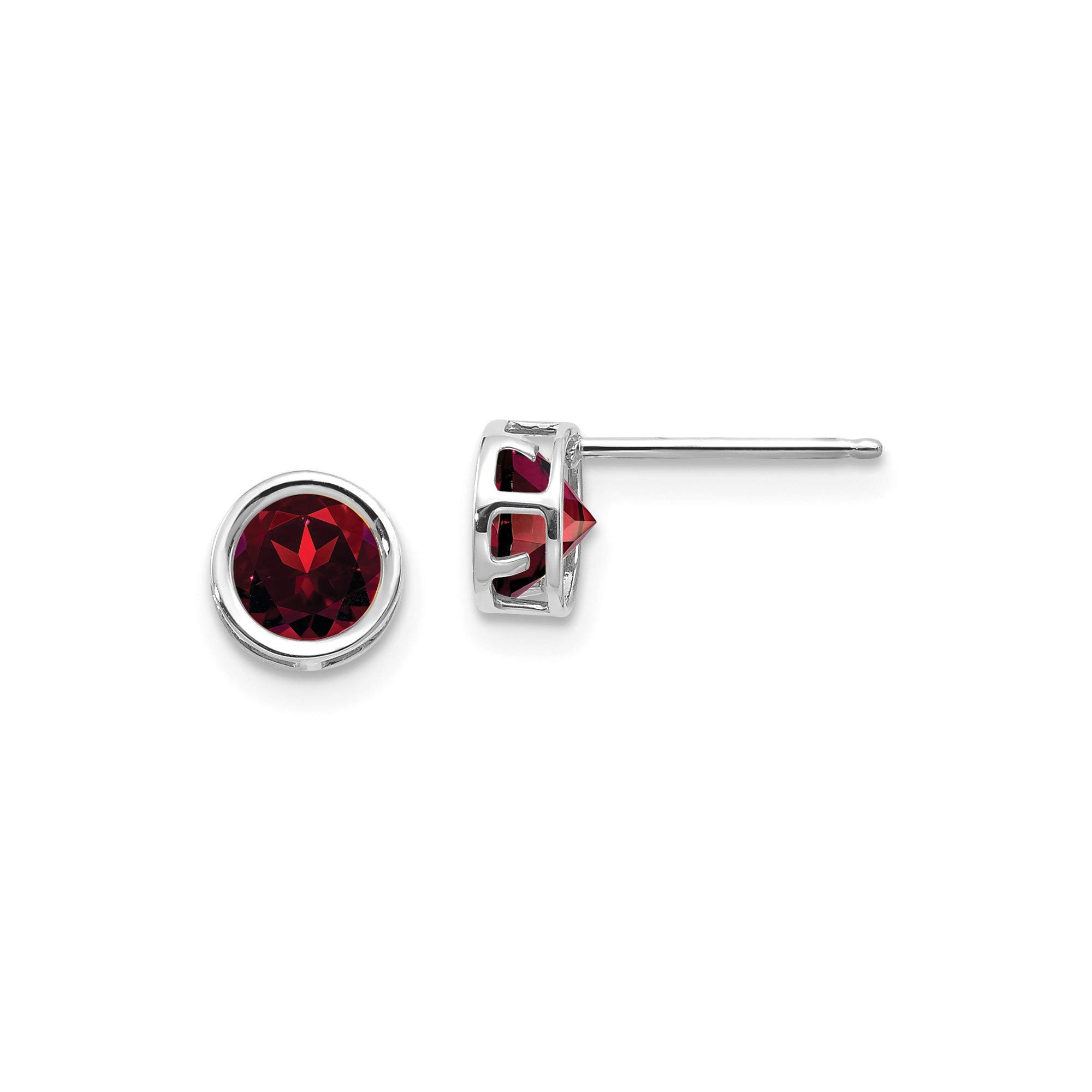 14K White Gold 5mm Bezel Garnet Stud Earrings - Dainty Gemstone Jewelry for Women - Perfect for Everyday Wear, Gift Giving & Special Occasions