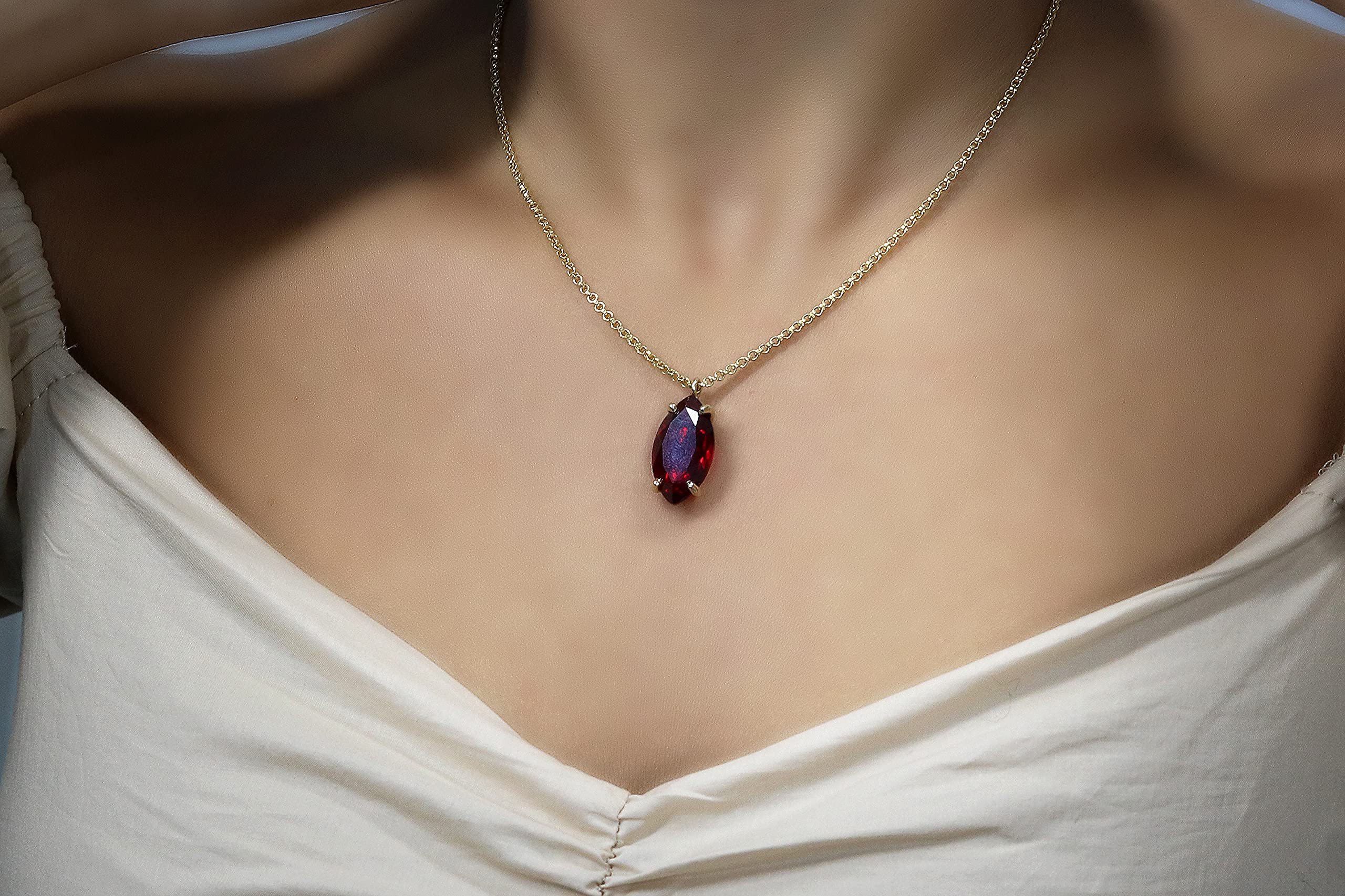 Anemone Jewelry Garnet Pendant Necklace - Marquise Cut January Birthstone Necklace for Women - Handmade Bridal, Wedding, Anniversary & Birthday Gift - Perfect for Graduation & Mother's Day - Elegant Jewelry for Special Occasions & Everyday Wear