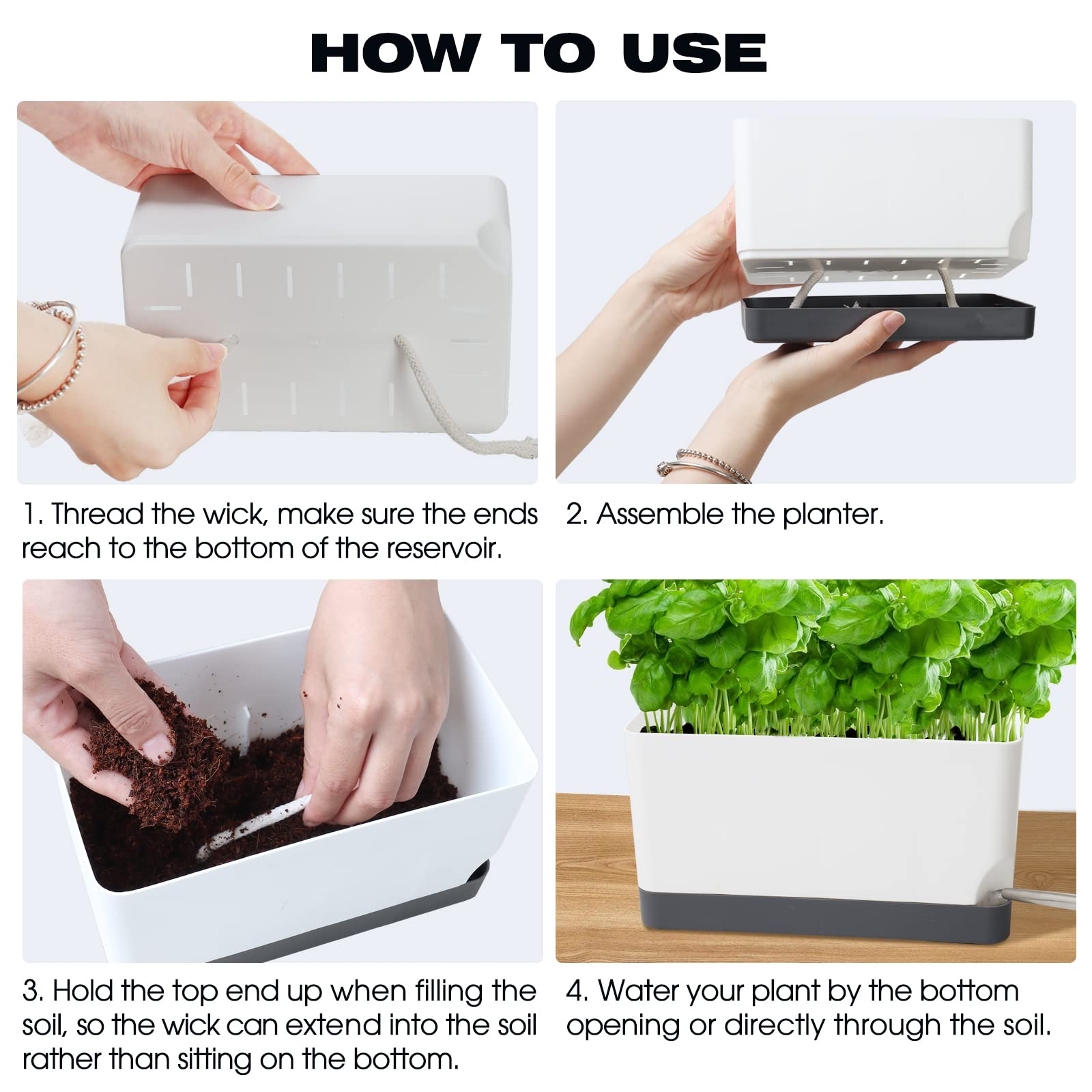 7 Pack Self Watering Plant Pots for Indoor Plants - 4, 8 & 17 Inch Plastic Window Box Planters with Drainage & Saucer - Perfect for Herbs, Flowers & Windowsill Gardening