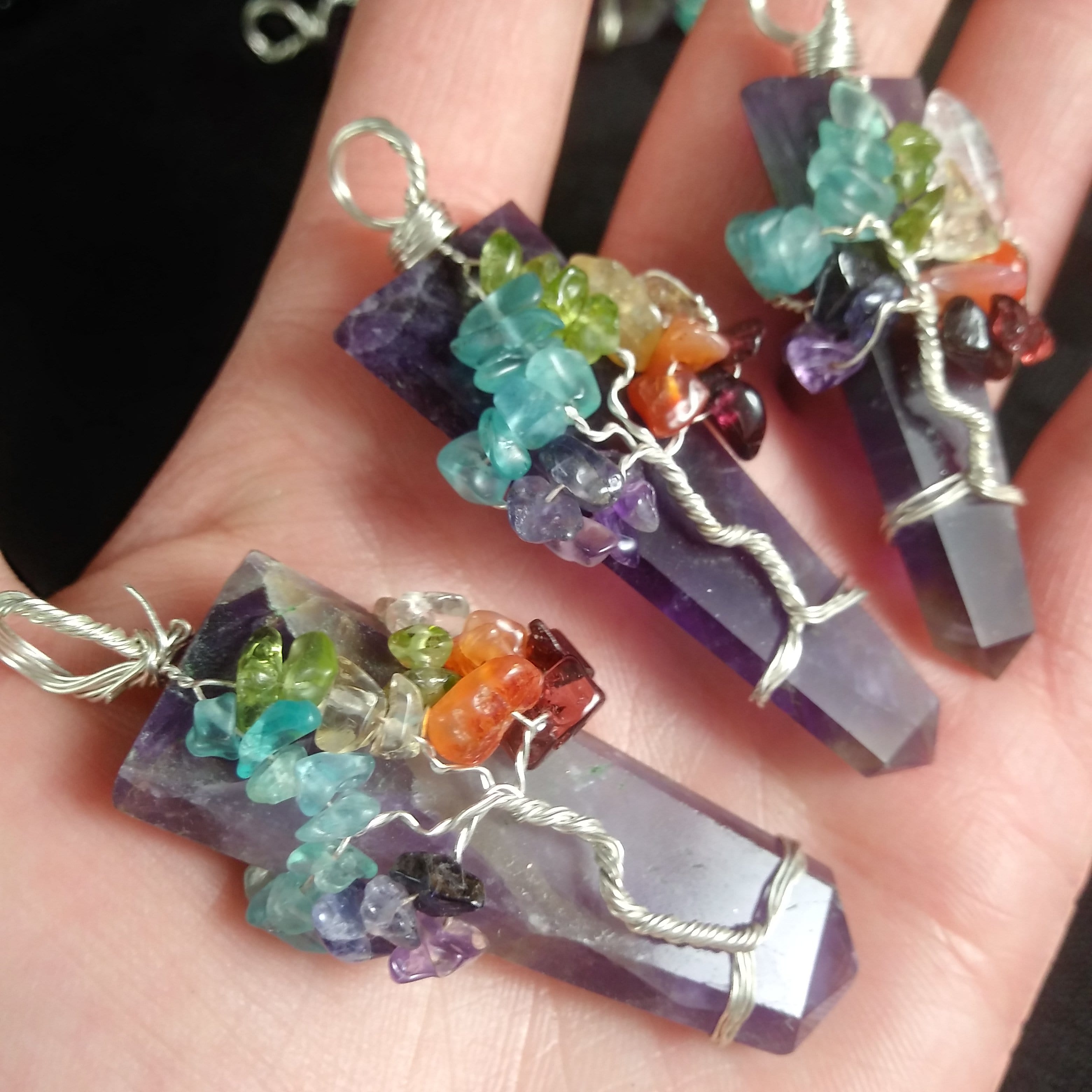 Chevron Amethyst Tree of Life Pendant - Handmade Wire Wrapped Crystal Necklace for Women - Spiritual Jewelry Gift for Meditation, Yoga & Energy Healing
