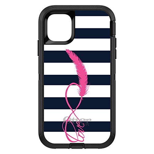 Navy White Stripes Pink Love On Black Case