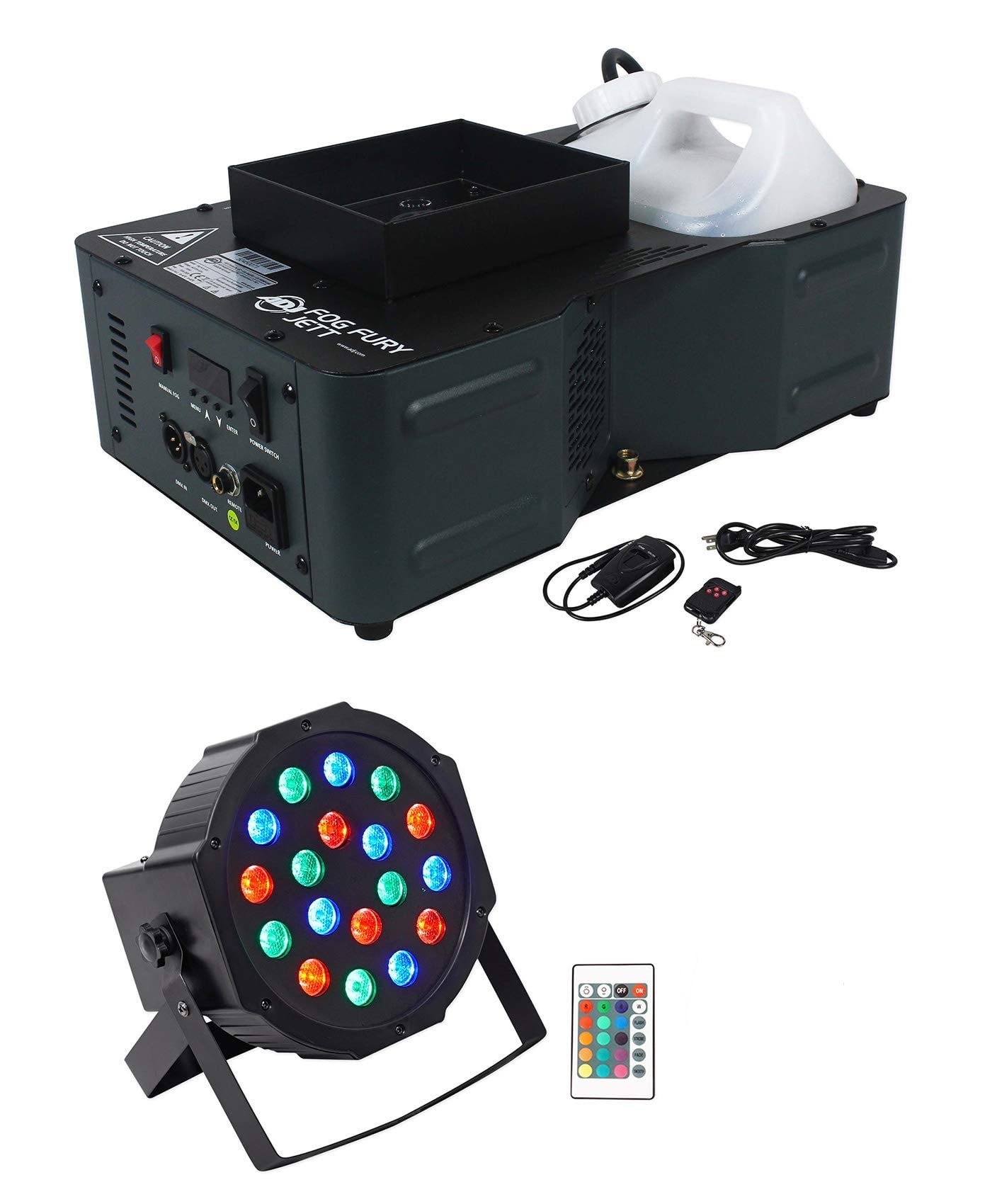 American DJ Fog Fury Jett 700W Vertical Fog Machine with 12 LED Lights & Battery-Powered PAR Light - Perfect for Stage Shows, Concerts, and Nightclub Performances