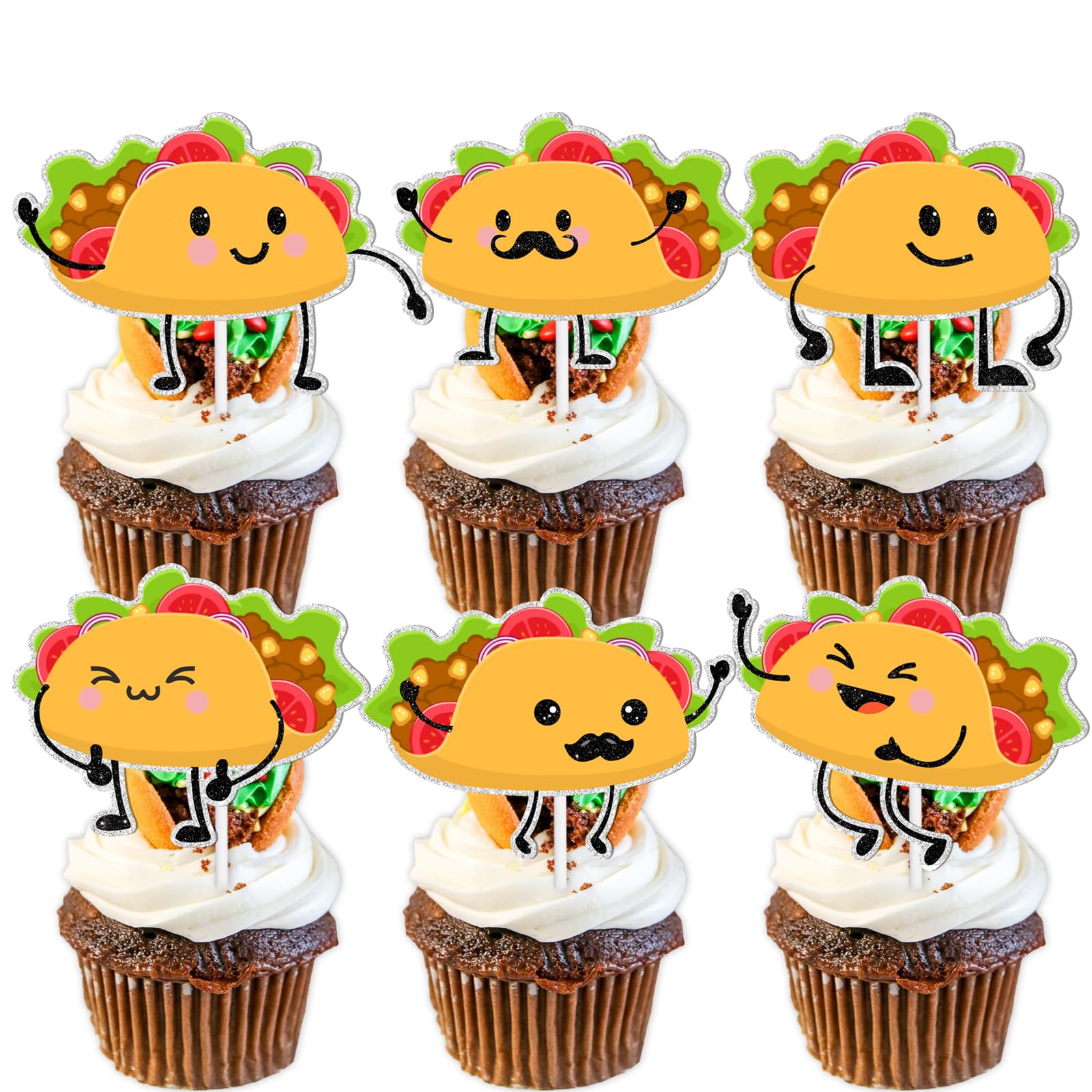 18pcs Gold Glitter Taco Cupcake Toppers - Mexican Fiesta Party Decorations for Baby Showers, Birthdays & Dessert Tables - Cute Yummy Food Theme Party Supplies (Perfect for Cinco de Mayo, Themed Parties & Sweet Treat Displays)