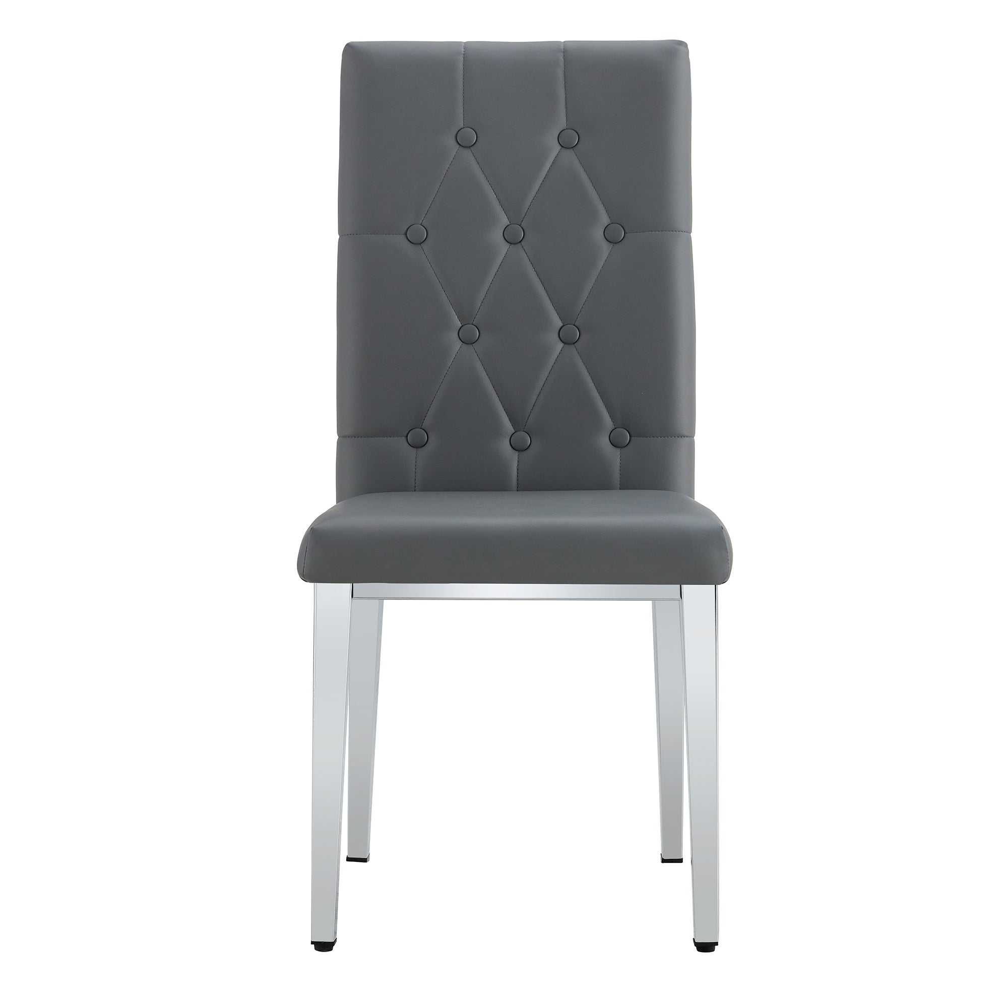 2-Piece Gray Armless Dining Chair Set - Elegant & Mysterious Deep Gray Tone with Vintage Grid & Buckle Back Design - Perfect for Modern Dining Rooms, Kitchens, and Small Spaces