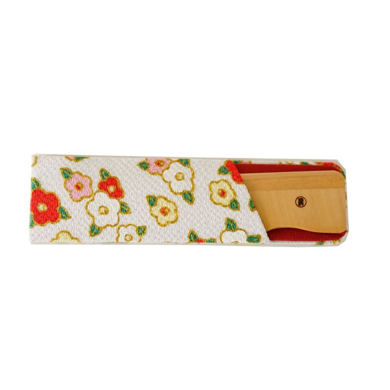 Handmade Kyoto Japanese Akane Madder Wood Comb with Chirimen Crepe Fabric Case - Traditional Hair Accessory for Women, Bridal, Cosplay & Kimono Styling