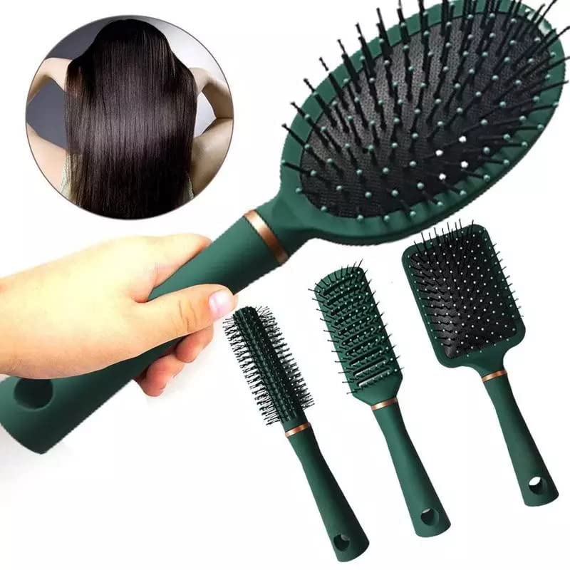 YARAX 4-Piece Hair Brush Set - Anti-Static Oval Comb, Round Brush, Vent Brush & Detangling Paddle Brush for Women, Men & Kids - Perfect for Wet/Dry Hair, Detangling, Shine & Scalp Massage - Ideal for Home, Travel & Salon Use