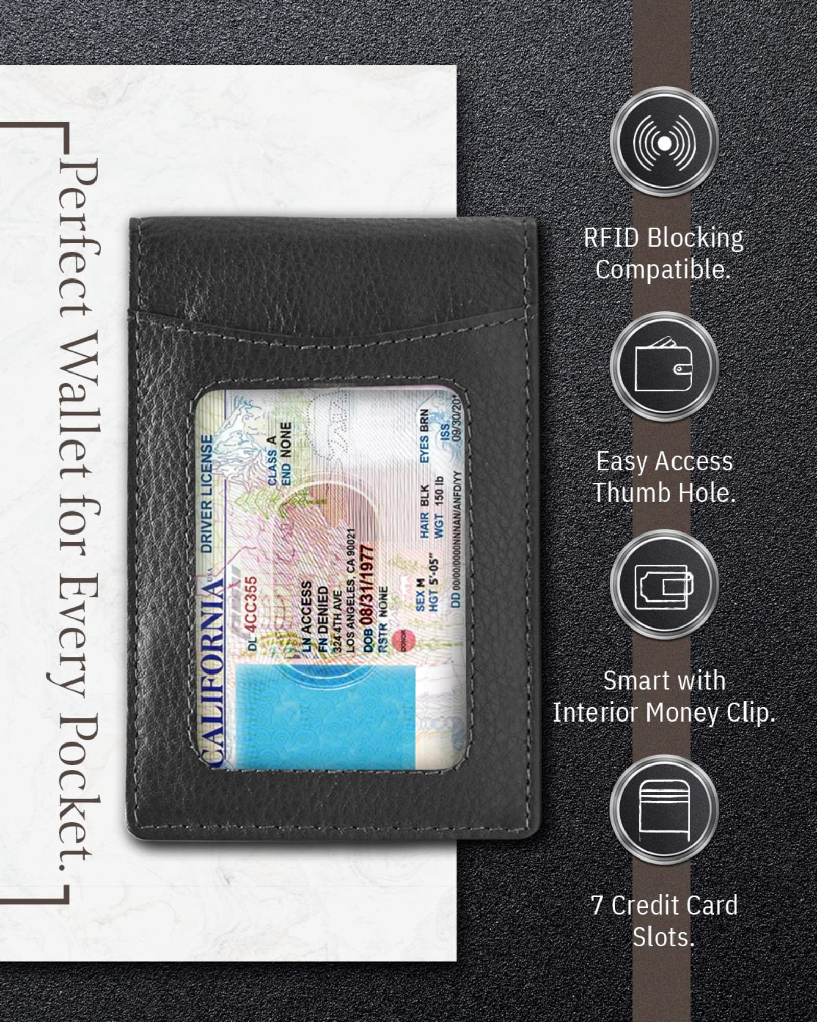 Premium Genuine Leather Men's Wallet - Slim RFID Blocking Bifold with Money Clip | Credit Card Holder for Front Pocket | Perfect for Everyday Use, Travel & Business