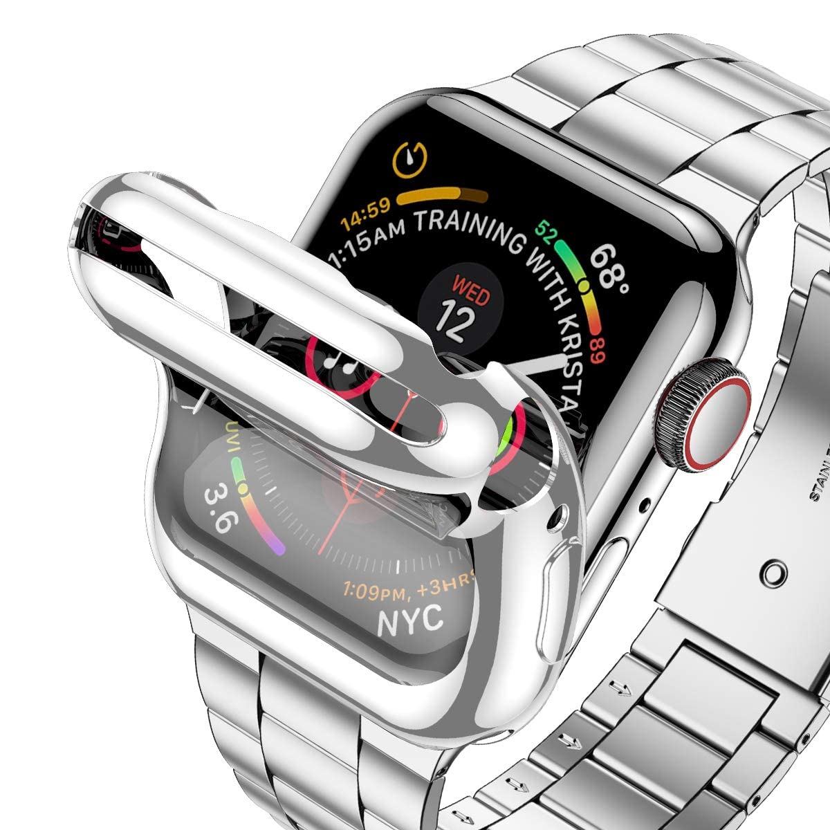 Premium Stainless Steel Apple Watch Band Compatible with Ultra/Series 10/9/8/7/6/SE/5/4/3/2/1 (38mm-49mm) - Durable Metal iWatch Strap with Protective Case & Screen Protector for Men & Women - Perfect for Business, Workouts & Everyday Wear