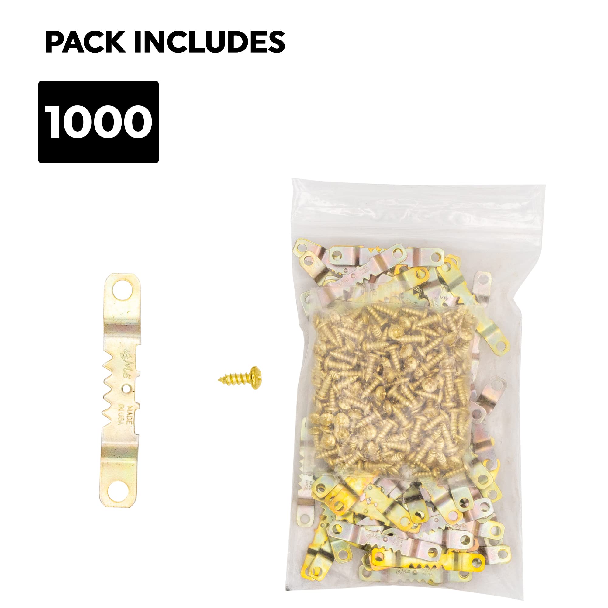 1,000 Sawtooth Picture Hangers 1-7/8 Inch with Screws - Heavy Duty Wall Hooks for Framed Photos, Paintings & Mirrors - Perfect for Home Decor, Gallery & Office Display