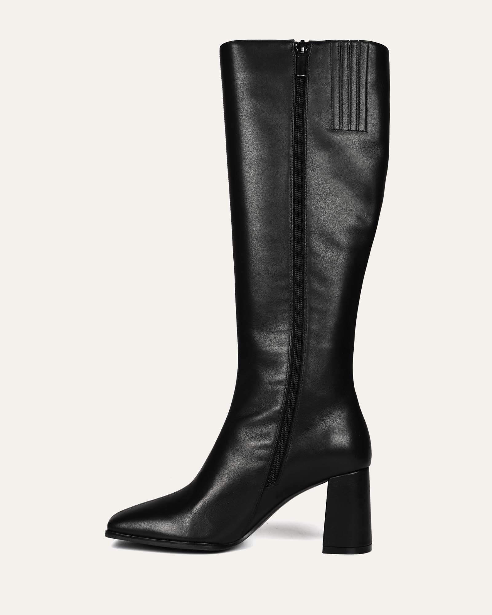 Black Leather Nellie Knee Boots - Stylish & Comfortable Women's Knee High Boots for Fall & Winter Fashion, Office Wear & Night Out