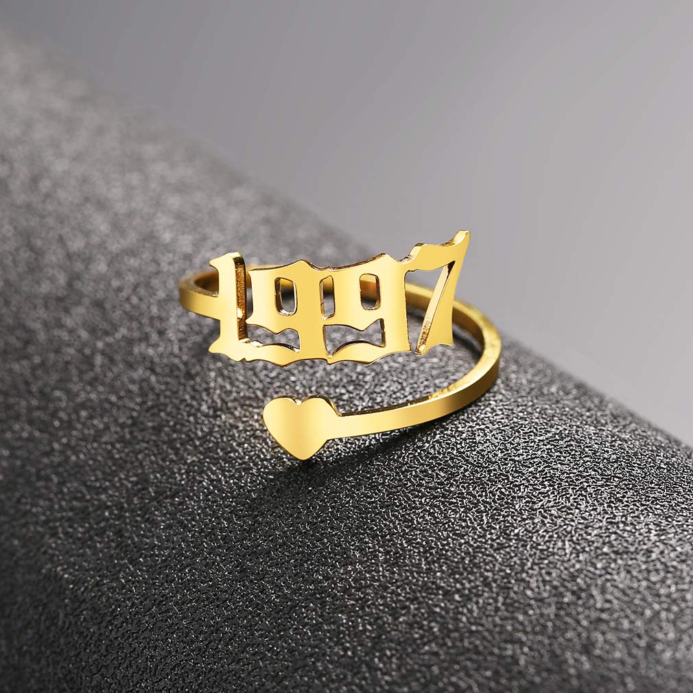 SKQIR Adjustable Initial Number Birth Year Ring for Women - Gold/Silver Stainless Steel Open Promise Ring, Engagement Wedding Band - Perfect Jewelry Gift for Girlfriend, Anniversary, Birthday (Great for Everyday Wear & Special Occasions)