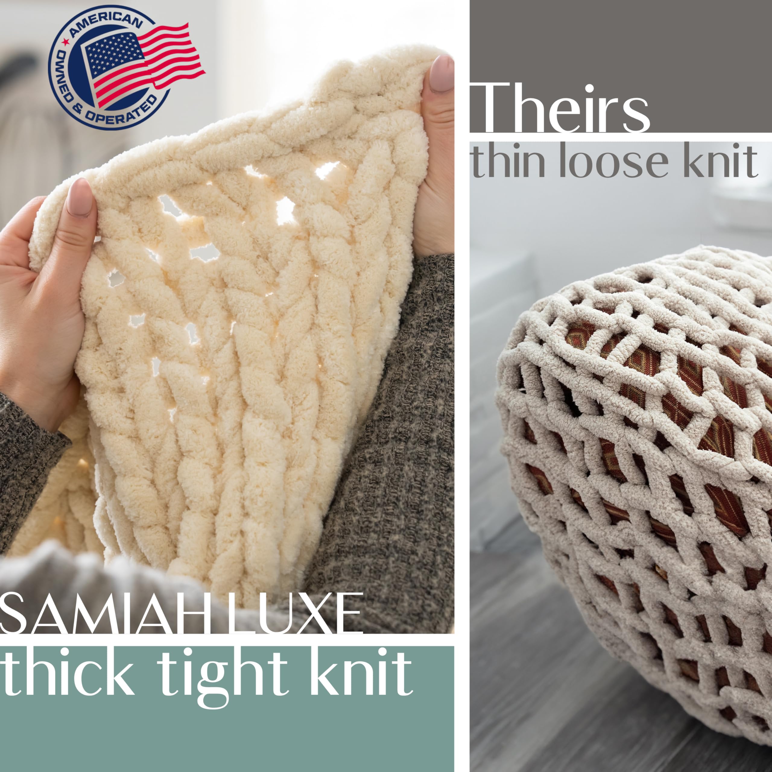 Luxury SAMIAH Chunky Knit Blanket 50x70 Inches - Soft Grey Chenille Cable Knit Throw for Couch, Bed & Home Decor | Thick Yarn Knitted Blanket Perfect for Living Room, Bedroom & Boho Style | Cozy Winter Blanket for Netflix Nights & Family Gatherings
