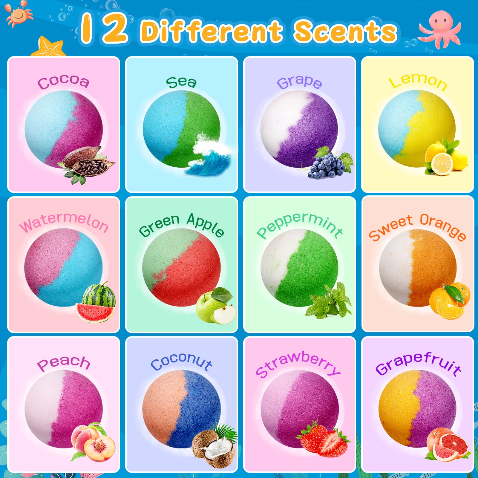 24 Pack Kids Bath Bombs with Surprise Inside - Fun Bubble Bath Toys for Girls & Boys Ages 3+, Perfect Gift for Birthday & Relaxing Bath Time (Includes Storage Bag)