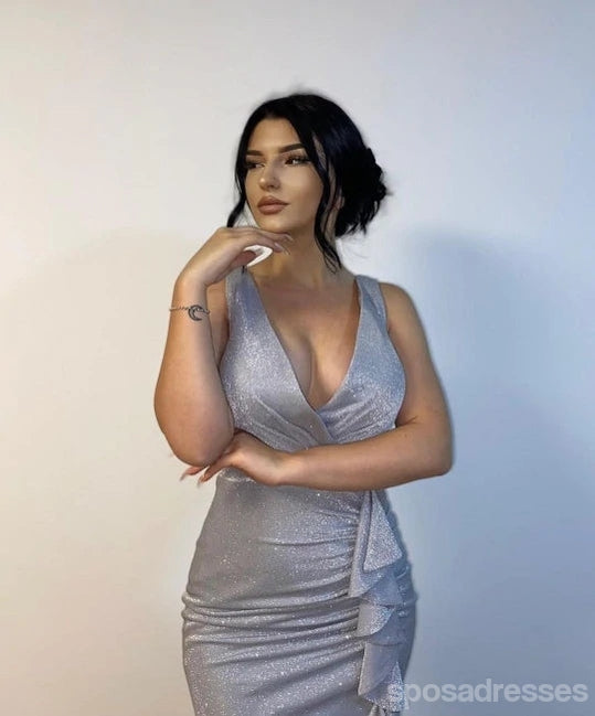 Elegant Grey Mermaid V-Neck High Slit Long Prom Dress for Women - Perfect for Homecoming, Evening Gala & Special Occasions