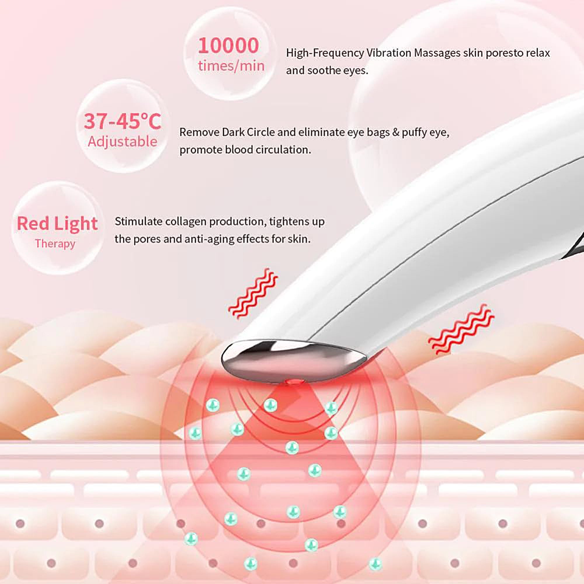 DermaGlow LED Eye Massage Rejuvenator - Anti-Aging Eye Therapy for Dark Circles & Puffiness | At-Home Spa Treatment for Relaxation & Skincare