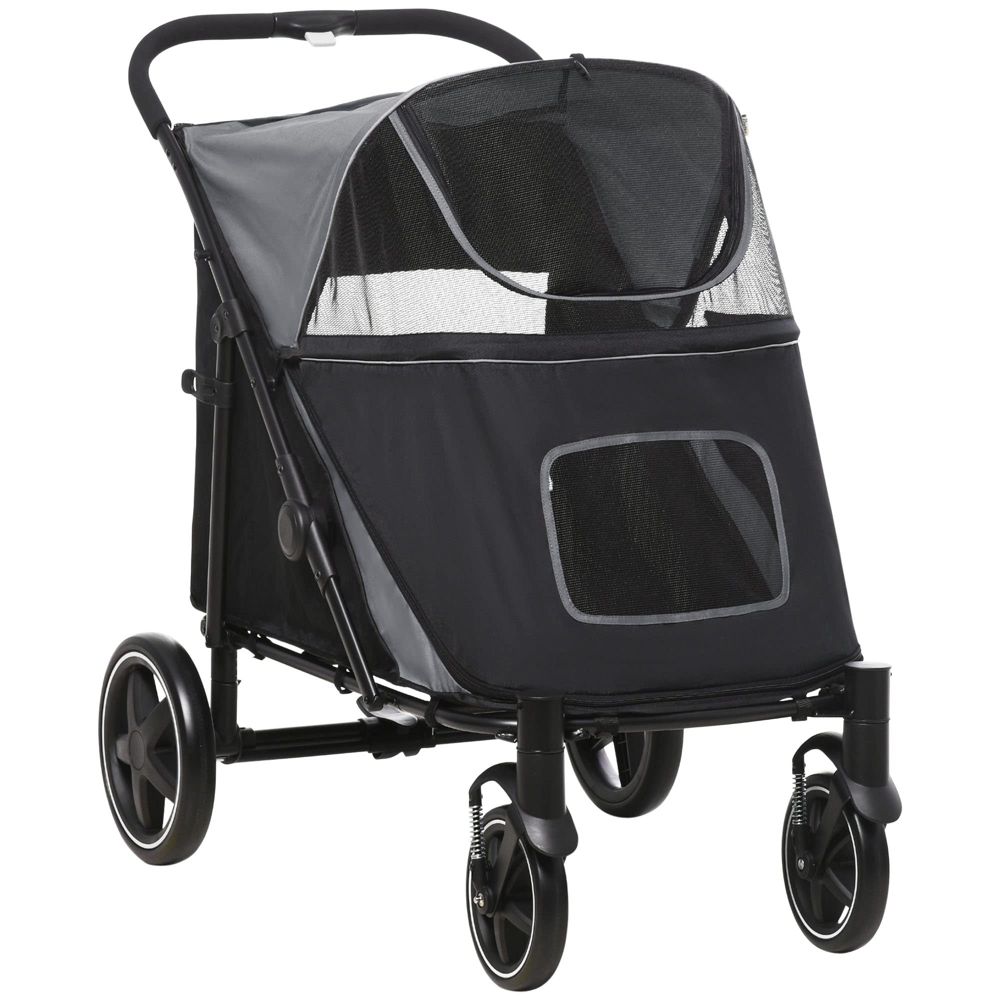 Extra Large Foldable Pet Stroller with Storage Bag & Mesh Window - Shock Absorbing Dog Stroller for Large Breeds (Gray) | Perfect for Outdoor Walks, Vet Visits & Travel with Your Dog