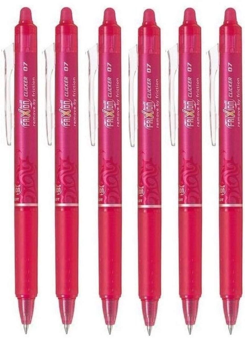 Pilot Frixion Clicker Retractable Erasable Pens - 0.7mm Fine Tip Rollerball, 0.35mm Line, Pack of 6 - Perfect for Note Taking, Journaling & School Work (Pink)