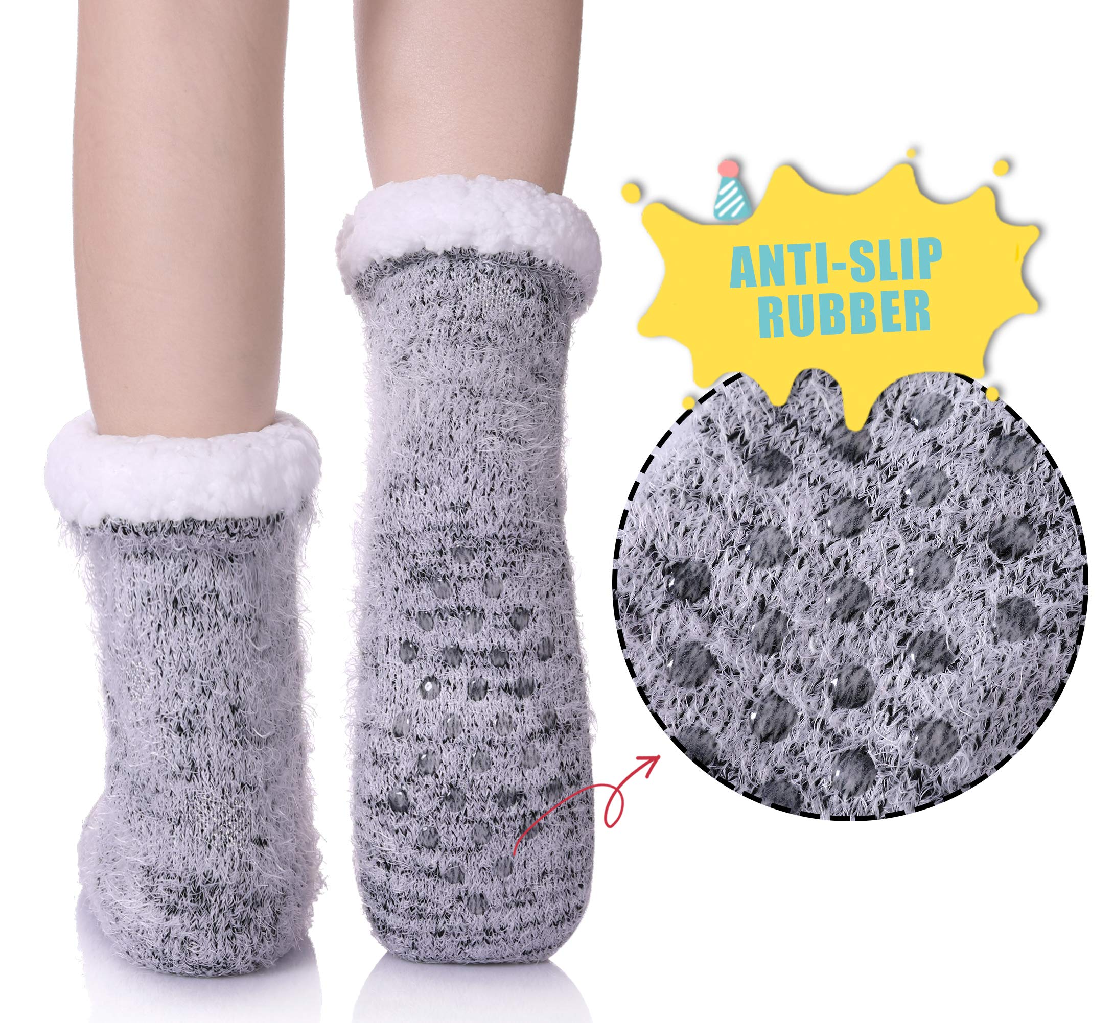 Non-Slip Slipper Socks for Women - Warm Fuzzy Fleece-Lined for Winter & Home