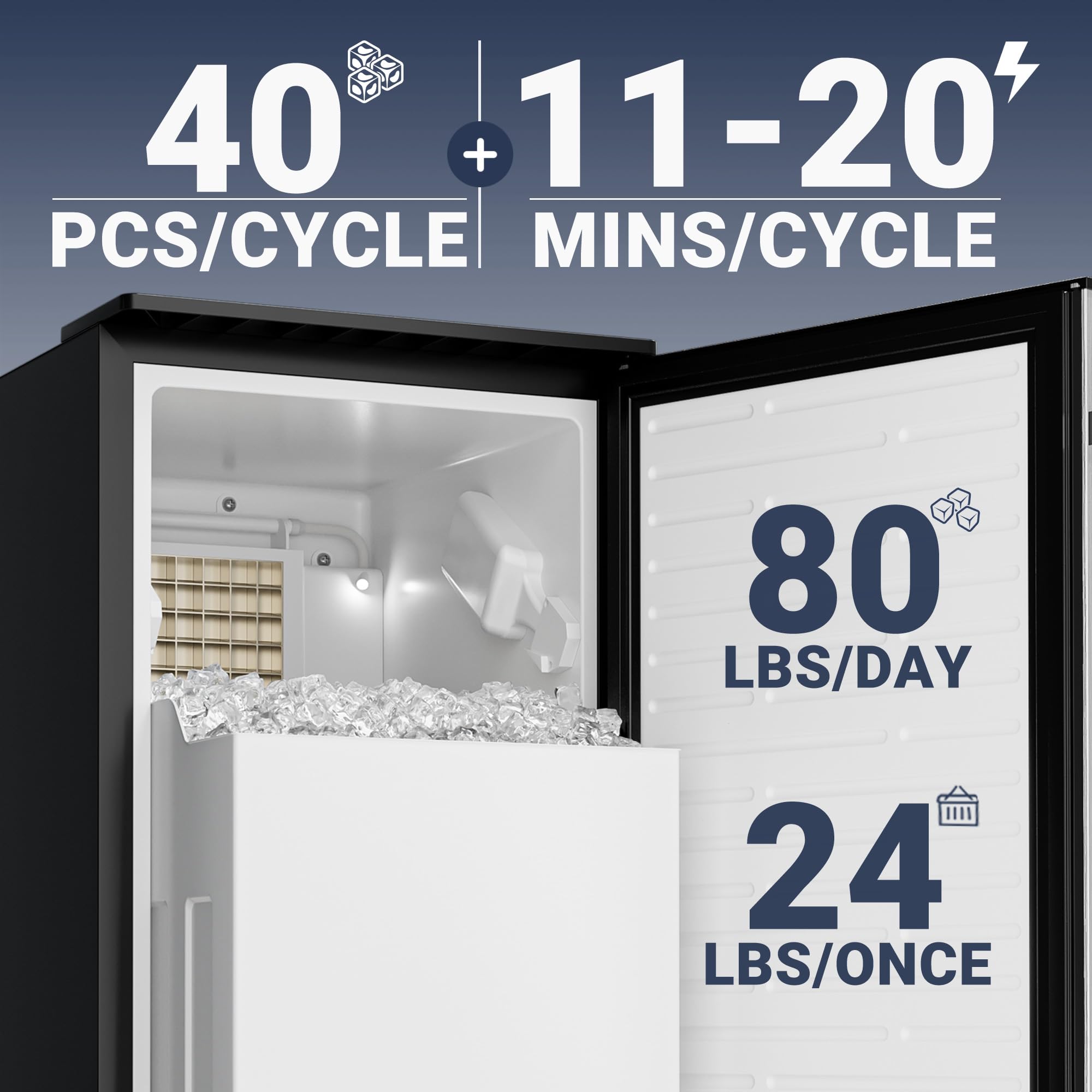 Stainless Steel Commercial Under Counter Ice Maker Machine - 80Lbs/Day Capacity, 24Lbs Storage, Auto-Cleaning, 24H Timer - Freestanding Ice Maker for Home, Office, Restaurant & Bar Use