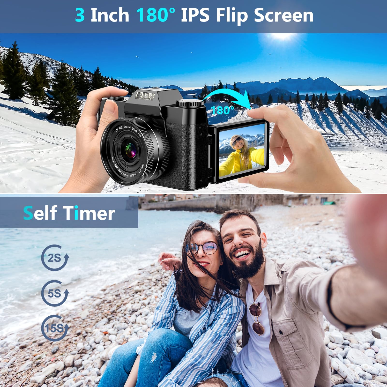 4K Digital Camera with AutoFocus & 16X Zoom - 56MP Vlogging Camera for YouTube, 3.0