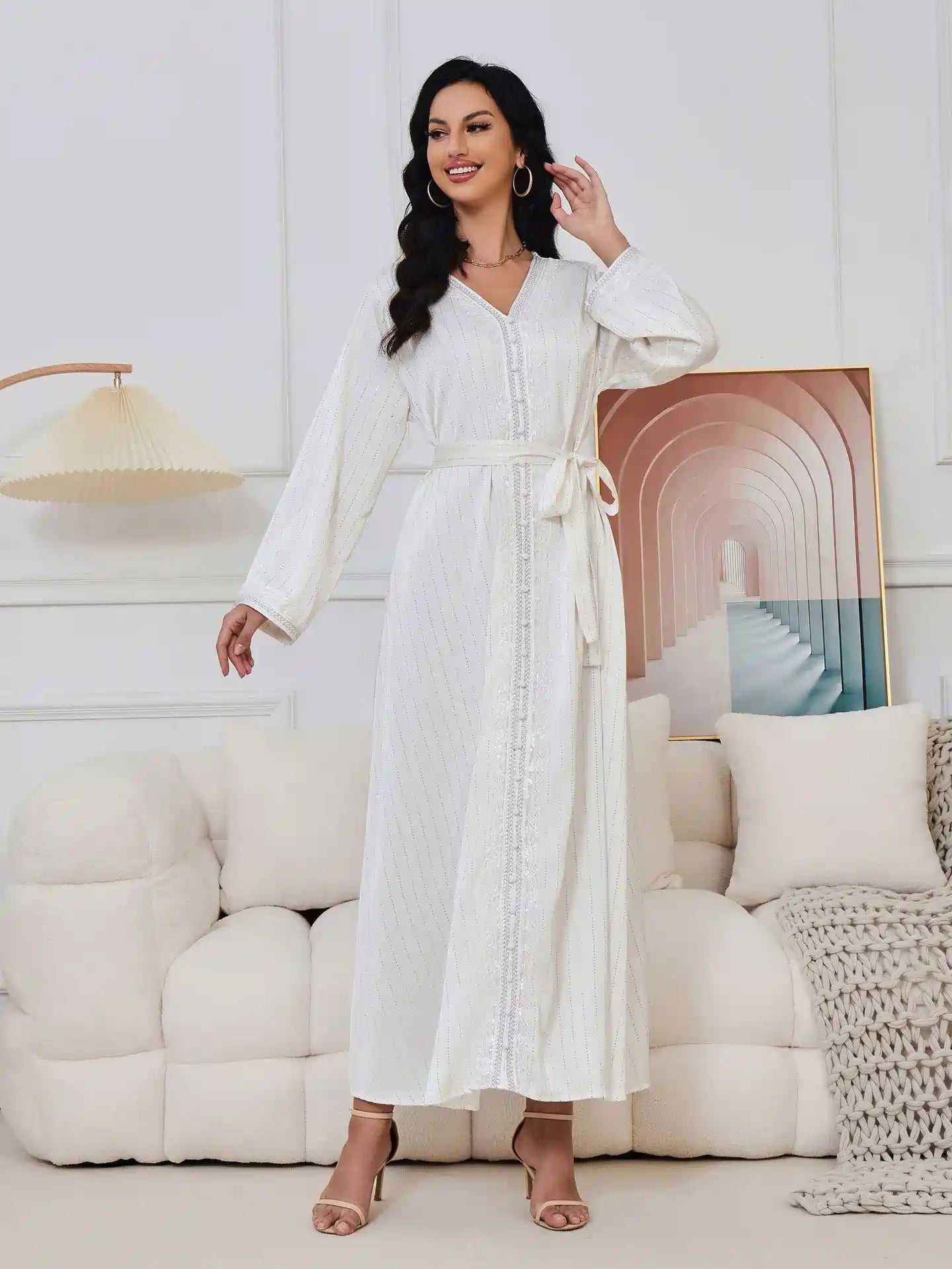 Elegant Hotfix Rhinestones Caftan Dress for Women - Eid Party, Wedding, Special Occasions - #25065 | Boho Chic, Plus Size, Long Flowy Maxi Dress