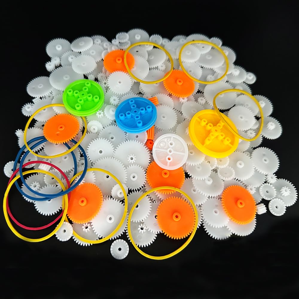 225PCS Plastic Gear Set Module 0.5 - Spindle Gear, Single & Double Reduction Gears, Belt Pulley for DC Motors - Compatible with RC Cars, Trucks, Robots, Helicopters - DIY Model Toy Gear Replacement Kit (225 Pieces) - Perfect for STEM Projects, Robotics, and Engineering Experiments