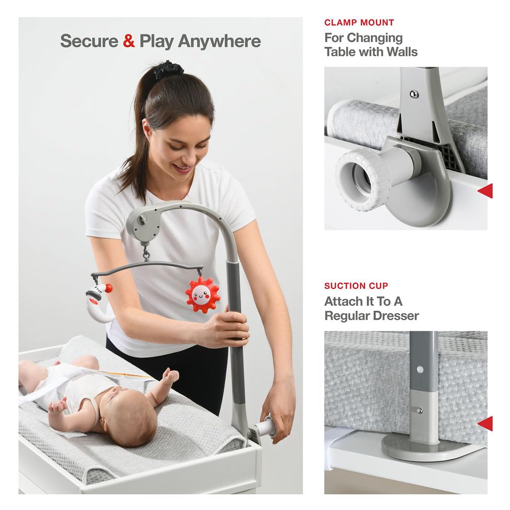 Waterproof Baby Changing Pad with Non-Slip Cover & Portable Toy Bar - Soft Foam Contoured Changing Station for Nursery Dresser, Washable Removable Cover & Bonus Musical Toy Bar - Perfect for Diaper Changes, Baby Care & Nursery Organization