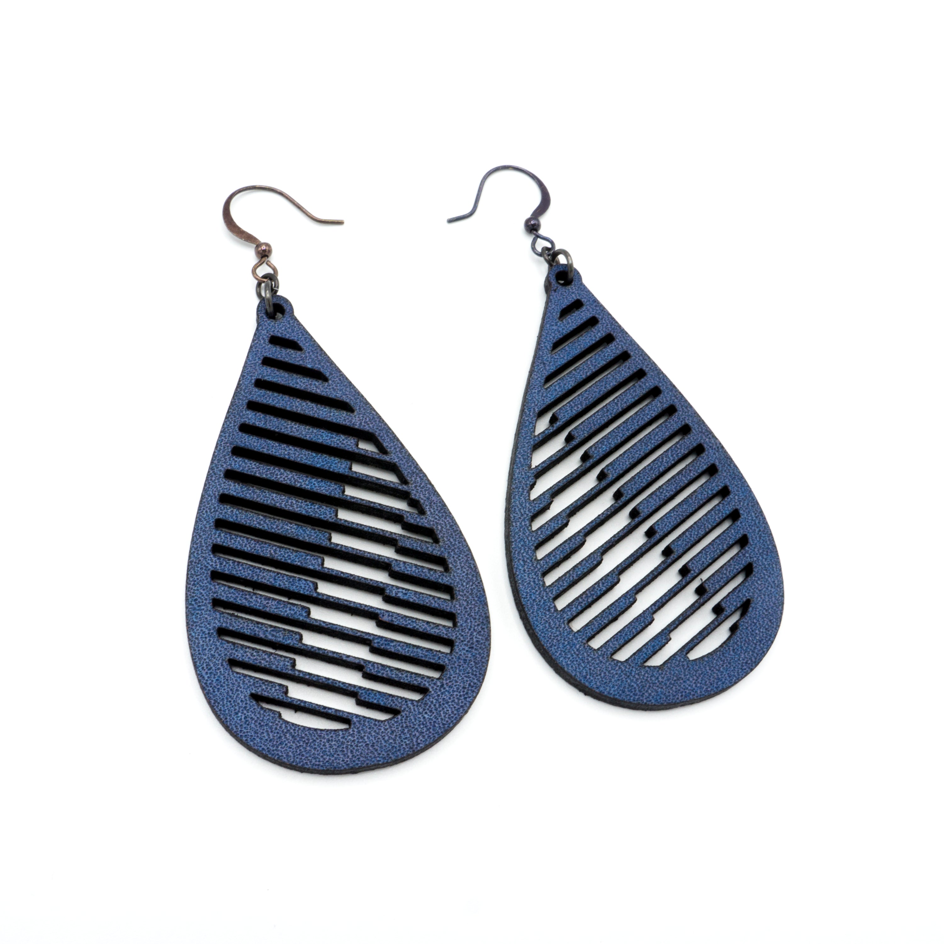 Handmade Navy Blue Leather Drop Earrings for Women - Boho Chic Dangle Earrings | Perfect for Casual Wear, Parties & Gift Giving