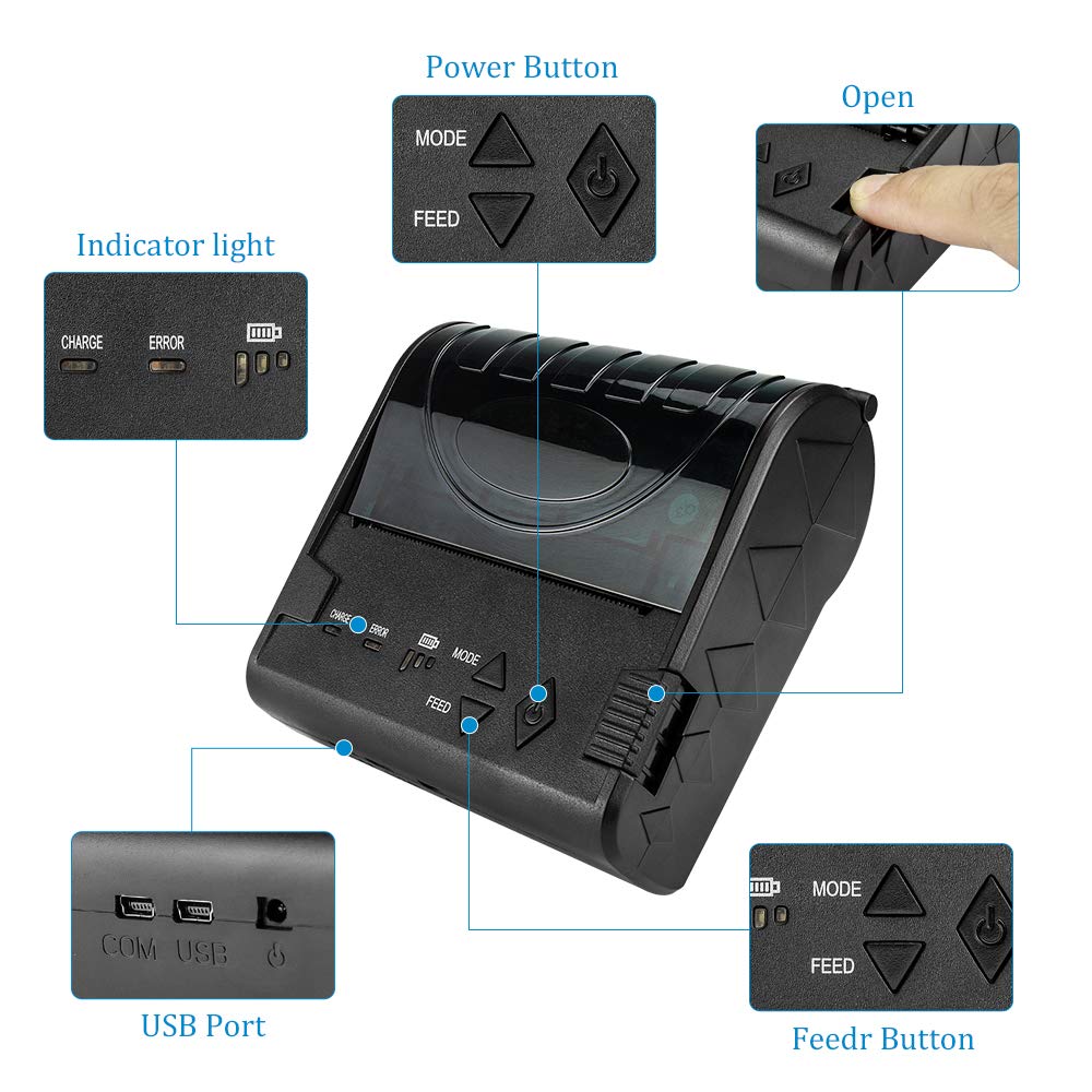 NETUM Wireless Bluetooth Thermal Receipt Printer - 80mm Portable POS Printer for Android, Restaurant & Retail Use | USB & Bluetooth Connectivity | Perfect for Mobile Sales, Food Trucks & Small Businesses