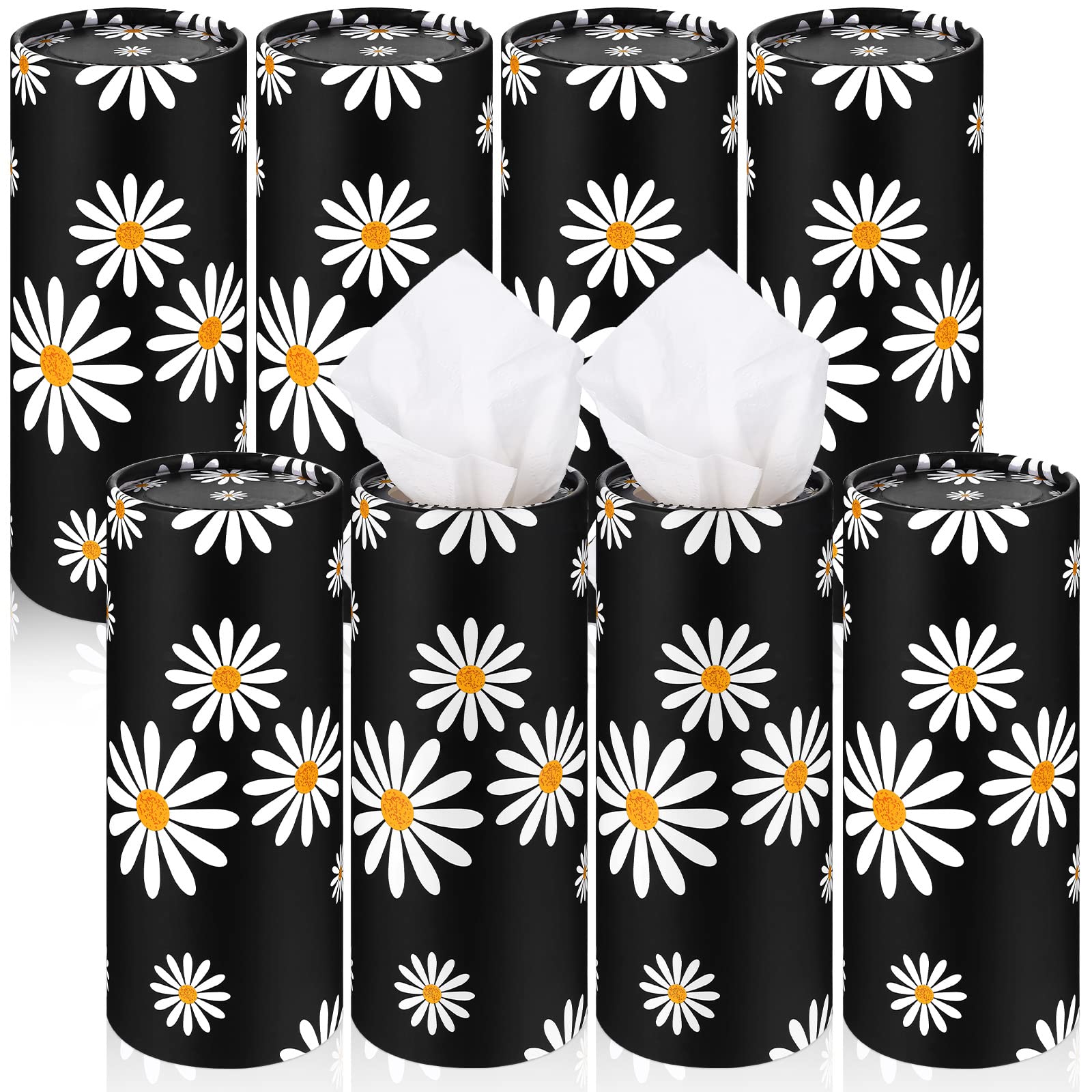 8 Pack Car Tissue Holder - Round Cylinder Box for Cup Holder, Bulk Facial Tissue Storage, Travel Organizer (Flower Design) | Perfect for Cars, Trucks, RVs & Road Trips