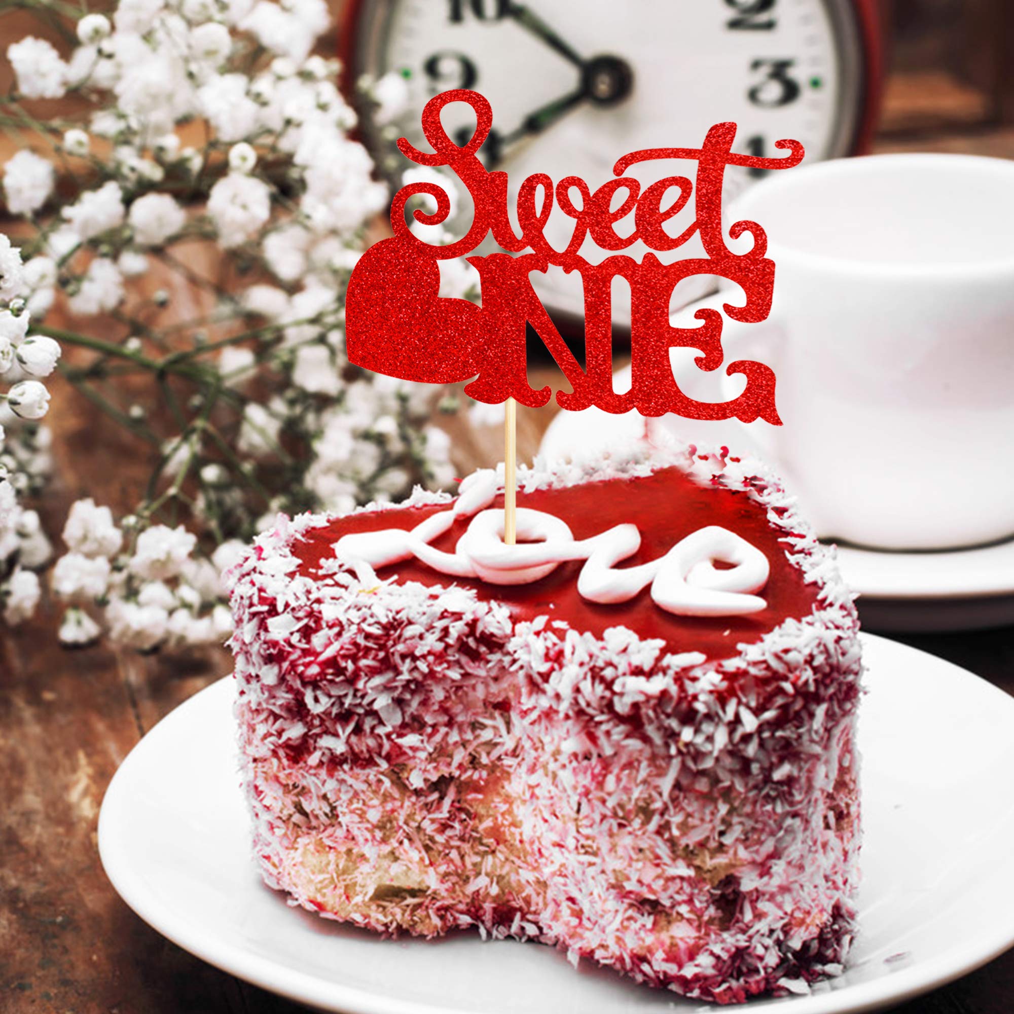 Red Sweet Valentine's Cake Toppers 1 Pack - Pink & Gold Donut Cake Decorations for Birthday & Party | Perfect for Valentine's Day, Anniversary, and Wedding Celebrations