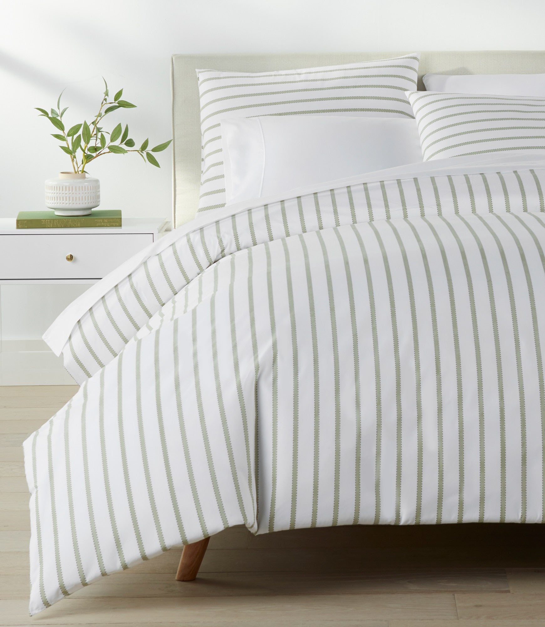 Premium Ribbon Stripe Percale Duvet Cover Set - Soft 100% Cotton Bedding for Queen/King Size - Breathable & Wrinkle-Resistant - Perfect for Modern Bedrooms & Guest Rooms