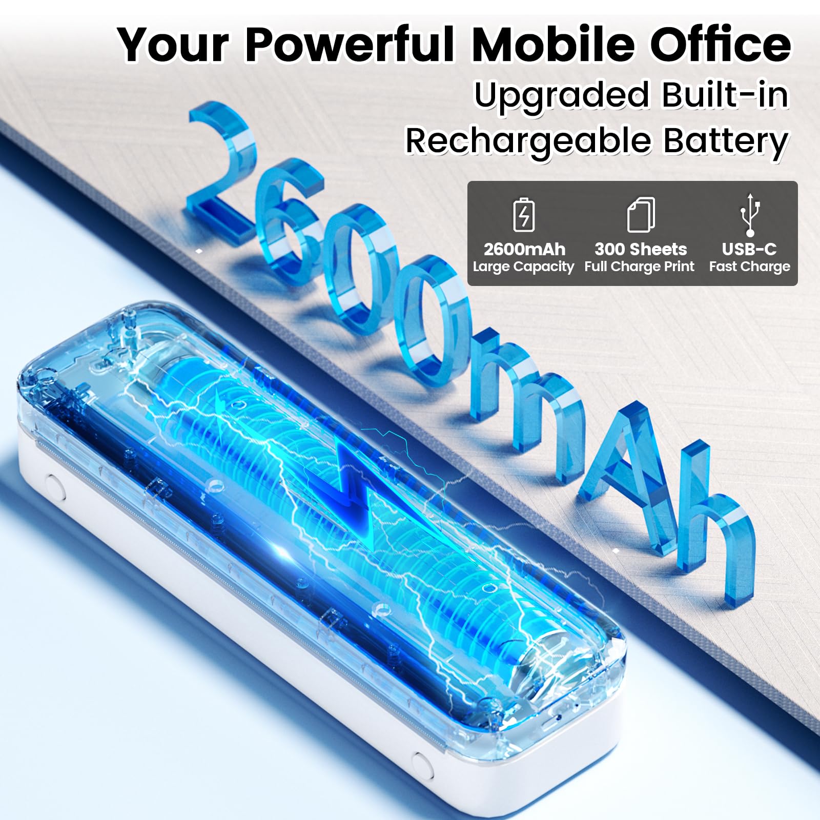 Upgrade Wireless Portable Thermal Printer with Paper Bin - Rechargeable Travel Printer for US Letter & Multiple Sizes | Perfect for On-the-Go Printing, Business Trips & Mobile Offices