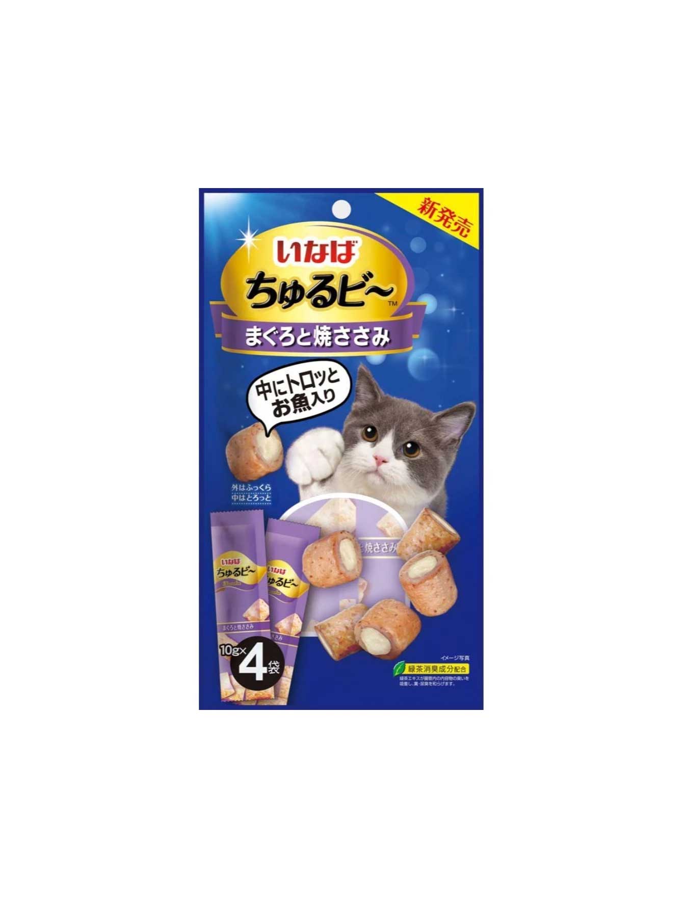 Premium Ciao Churubee Grilled Chicken & Tuna Cat Treats 10g (4-Piece Pack) - Delicious Natural Snacks for Cats, Perfect for Training Rewards & Bonding Moments