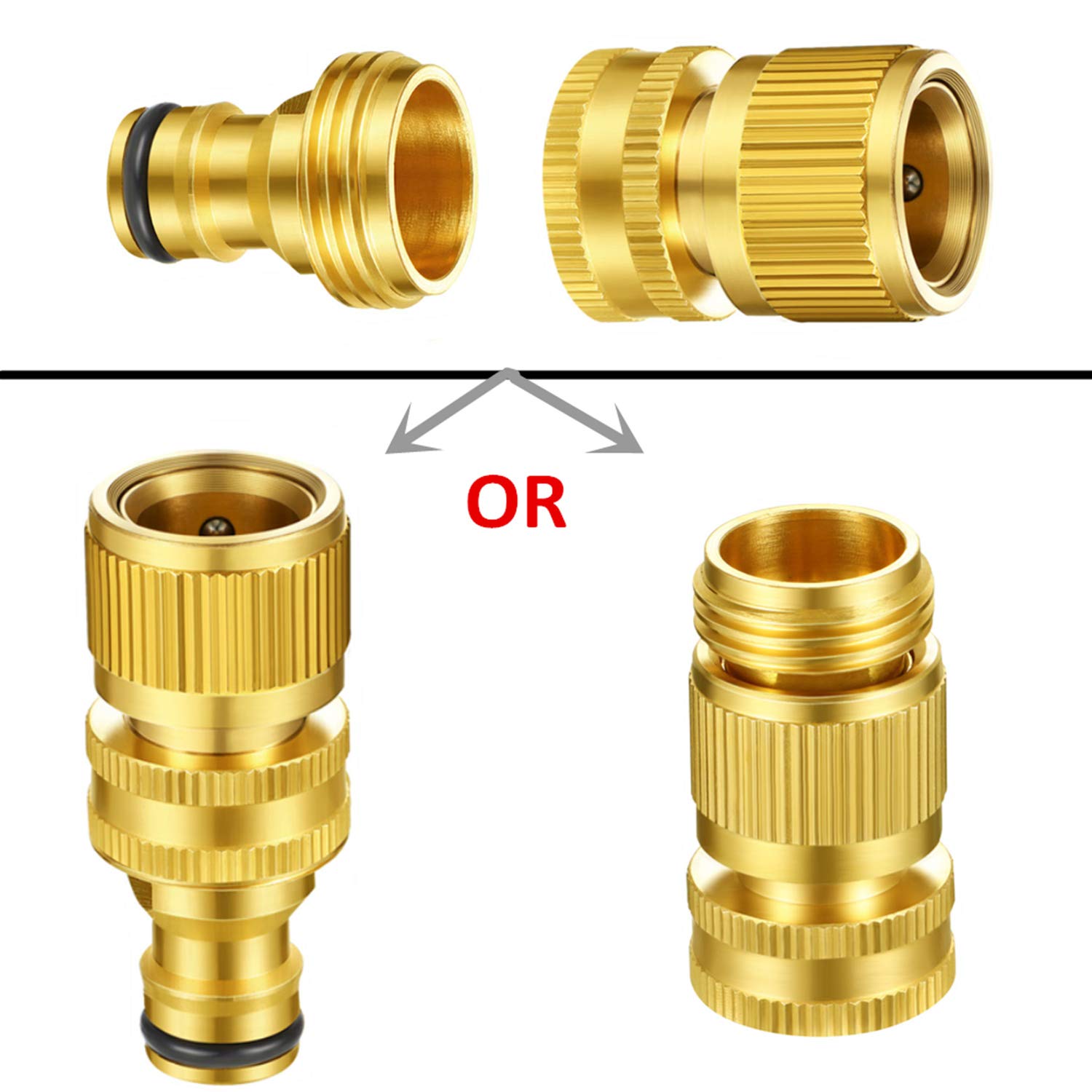 Premium 3/4 Inch GHT Solid Brass Quick Connect Garden Hose Fittings - 4-Piece Set with Male/Female Connectors & Extra Rubber Washers for Leak-Proof Watering - Perfect for Lawn Irrigation, Car Washing & Outdoor Cleaning