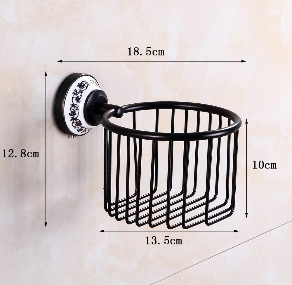 Black Copper Wall Hanging Bathroom Shelf - Toilet Paper Storage Basket for Bathroom Organization