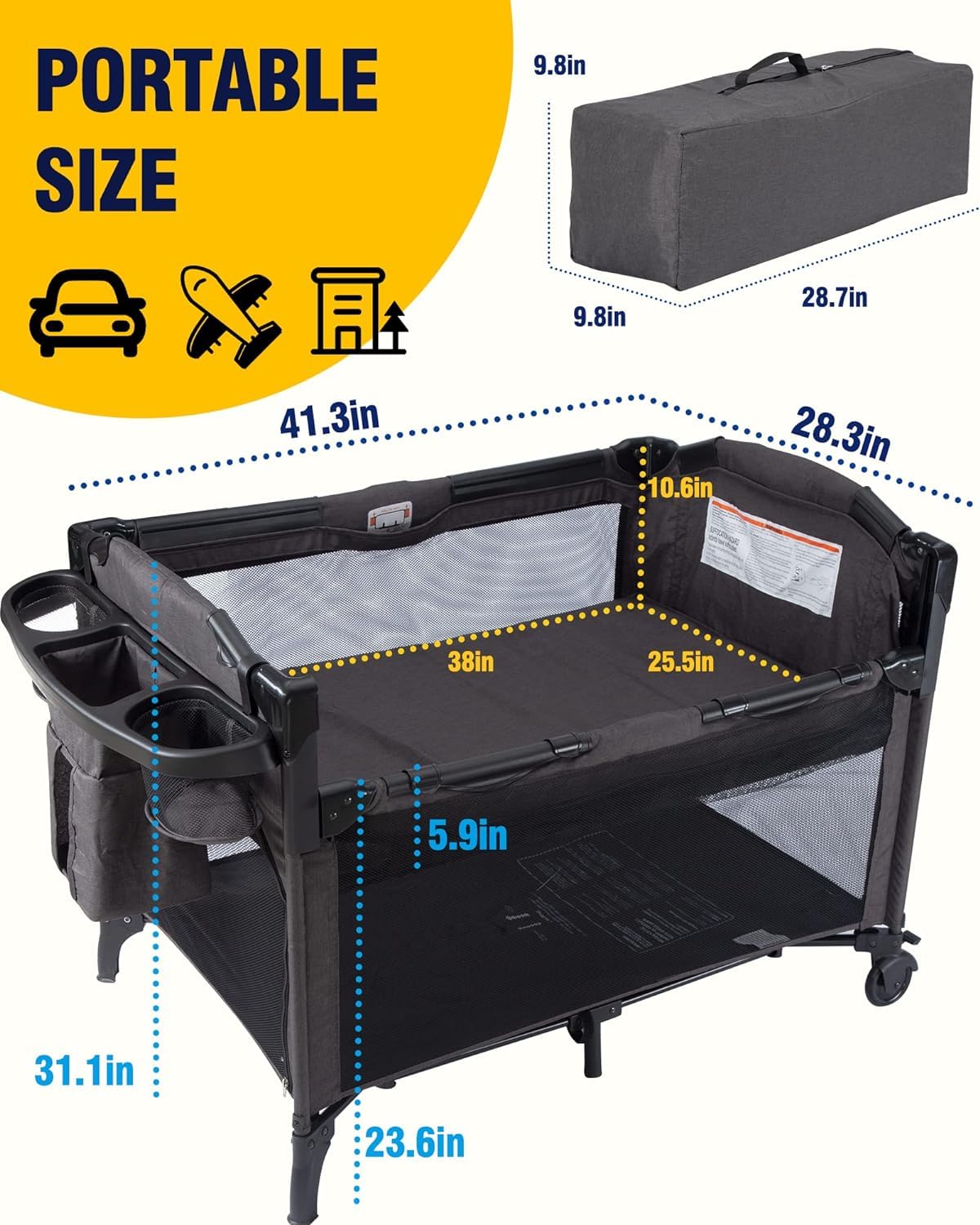 BEKA 4-in-1 Baby Bassinet Bedside Sleeper with Playard & Changing Table - Convertible Crib for Newborns - Perfect for Nursery, Bedroom Co-Sleeping & Diaper Changes