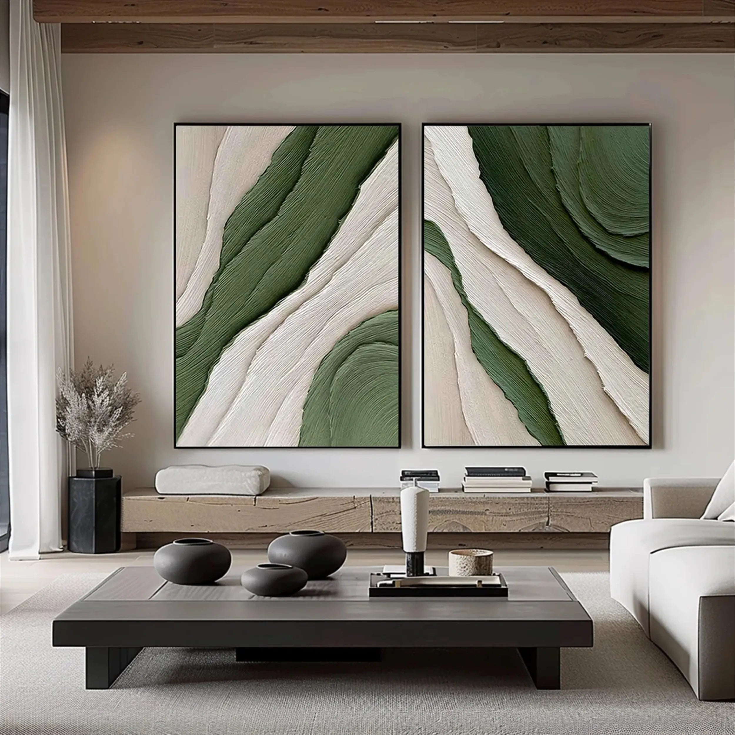 Abstract Blue and Green Wall Art Set of 2 - Modern Canvas Paintings for Living Room, Bedroom & Office Decor #BG047