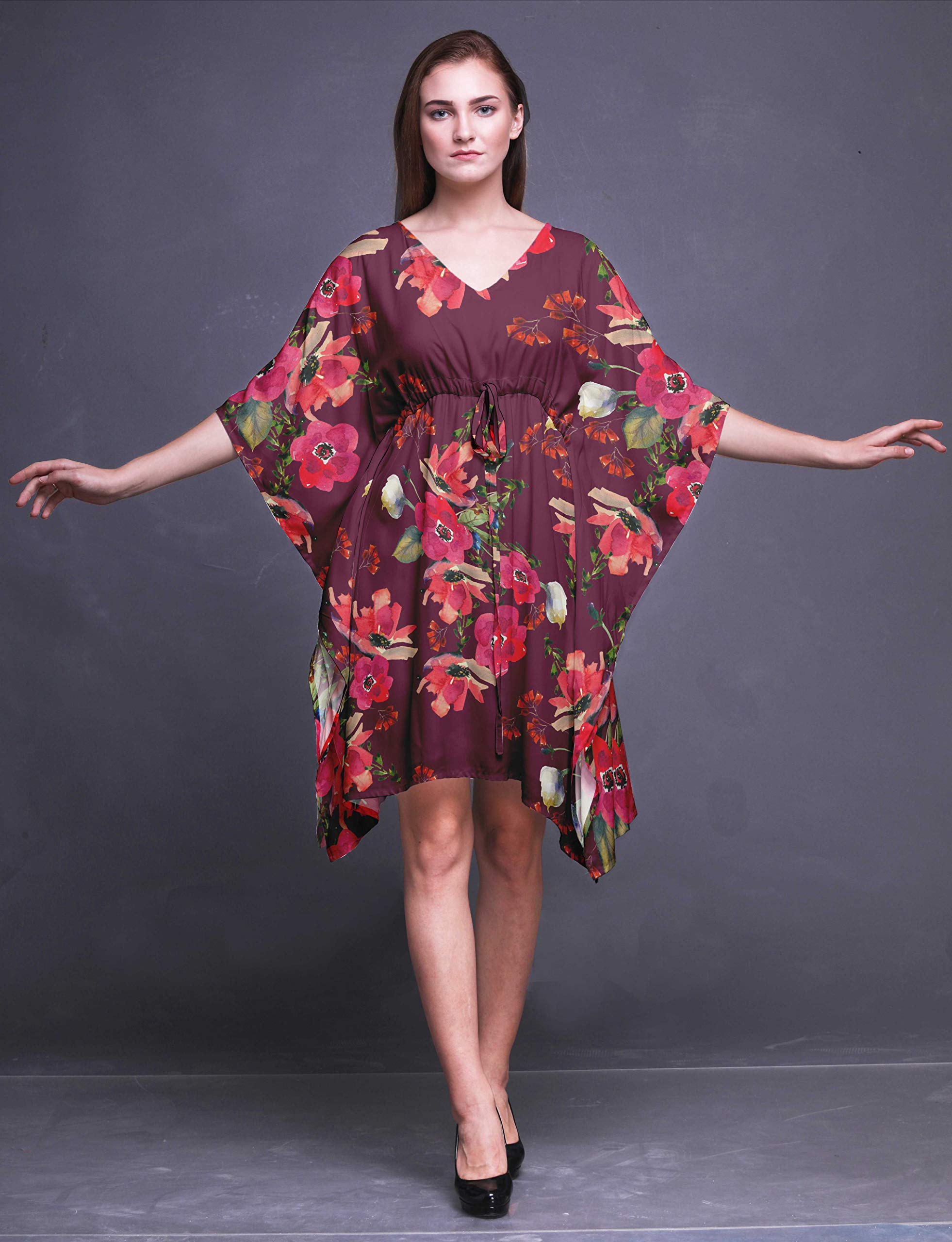 Bimba Women's Short Caftan Midi Dress - Beach Cover Up, Swimwear Cover Up, Summer Kaftan Dress for Pool, Vacation & Boho Style Outfits