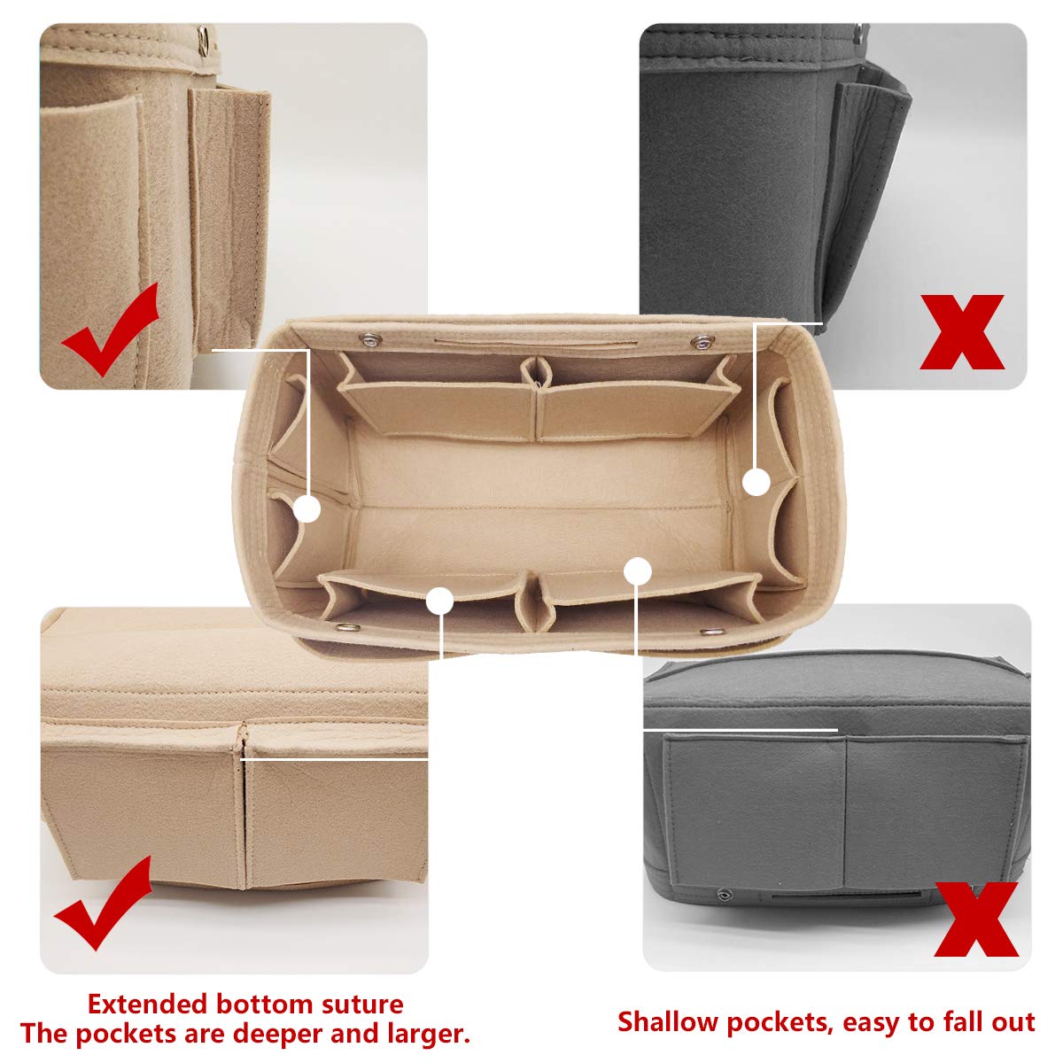 LEXSION Felt Purse Organizer Insert - Multi-Pocket Handbag Organizer with 8 Slots for Wallets, Phones & Cosmetics | Perfect for Tote Bags, Crossbody & Travel Accessories
