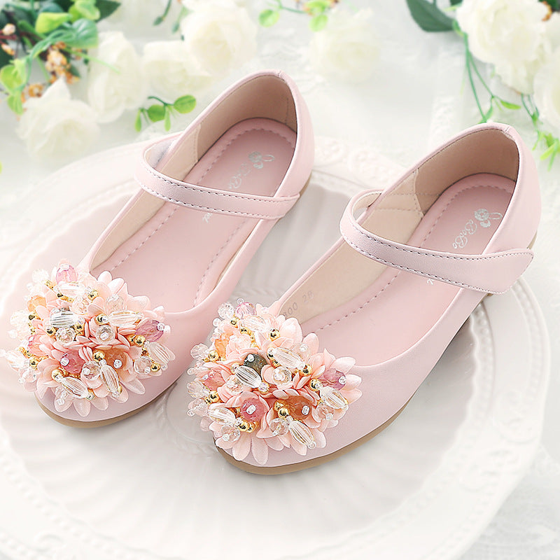 Elegant Beaded Flower Princess Shoes for Girls - Perfect for Weddings, Parties & Special Occasions