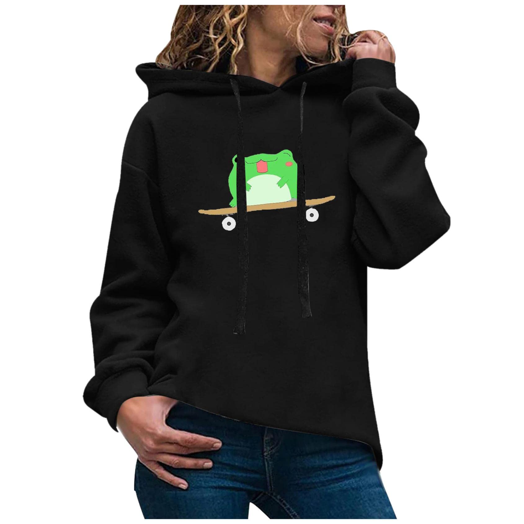 Women's Lightweight Casual Hoodie - Long Sleeve Solid Color Pullover Sweatshirt for Loose Fit | Perfect for Lounge Wear, Gym, Running & Outdoor Activities
